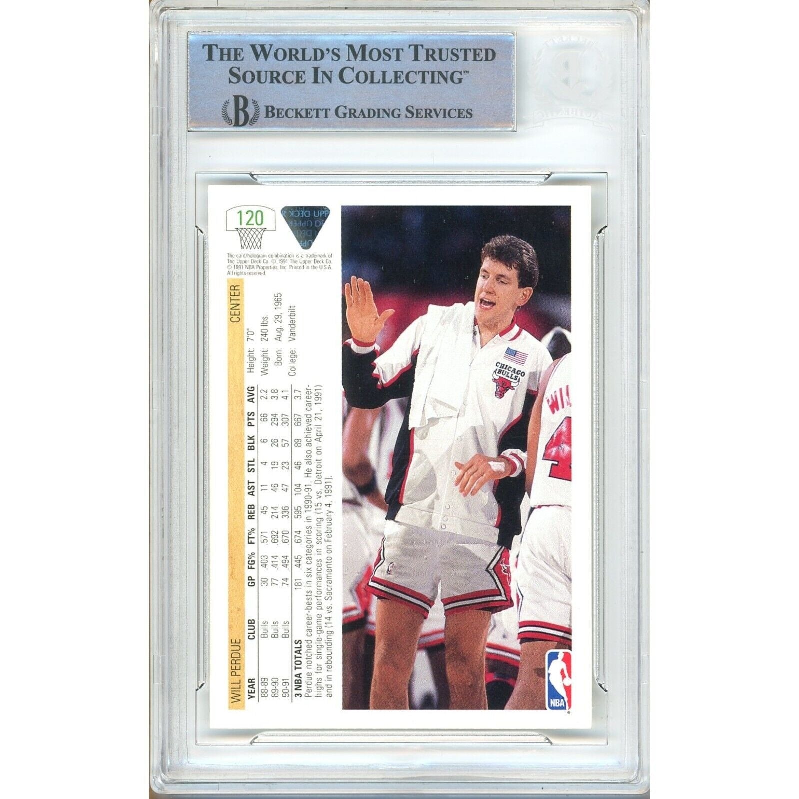 WIll Perdue Chicago Bulls auto trading card – authentication sticker – Beckett COA