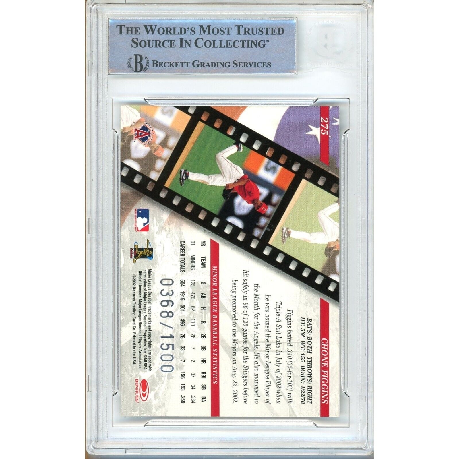 2002 Donruss #275 Chone Figgins Los Angeles Angels Autograph Trading Card – Beckett BAS