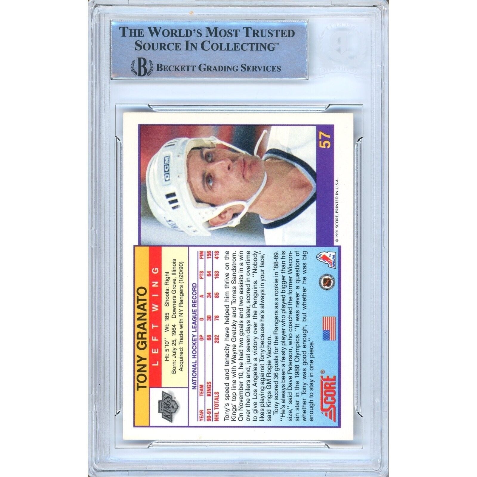 Tony Granato Los Angeles Kings auto trading card – authentication sticker – Beckett COA