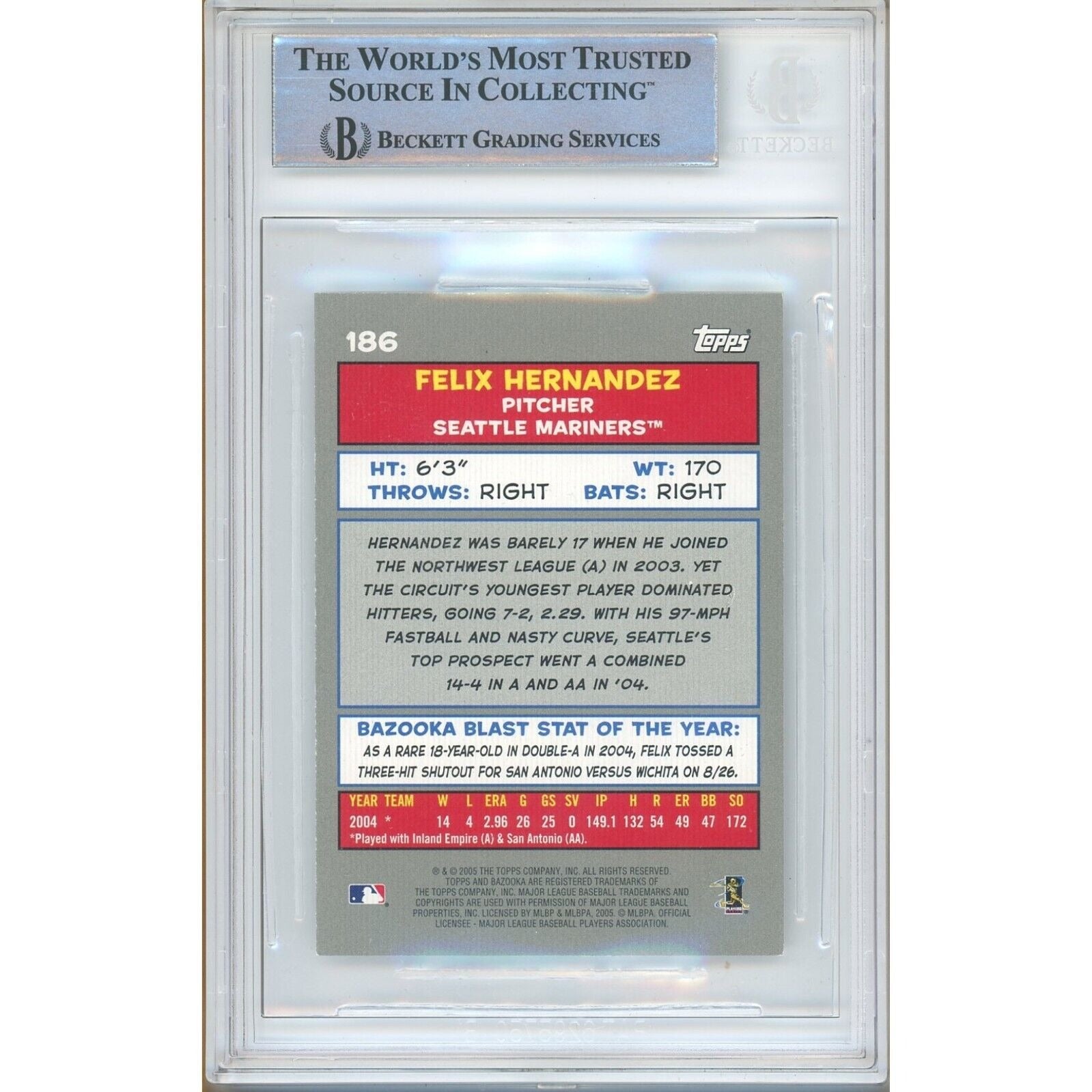 Felix Hernandez Seattle Mariners signed trading card – signature close-up – Beckett COA