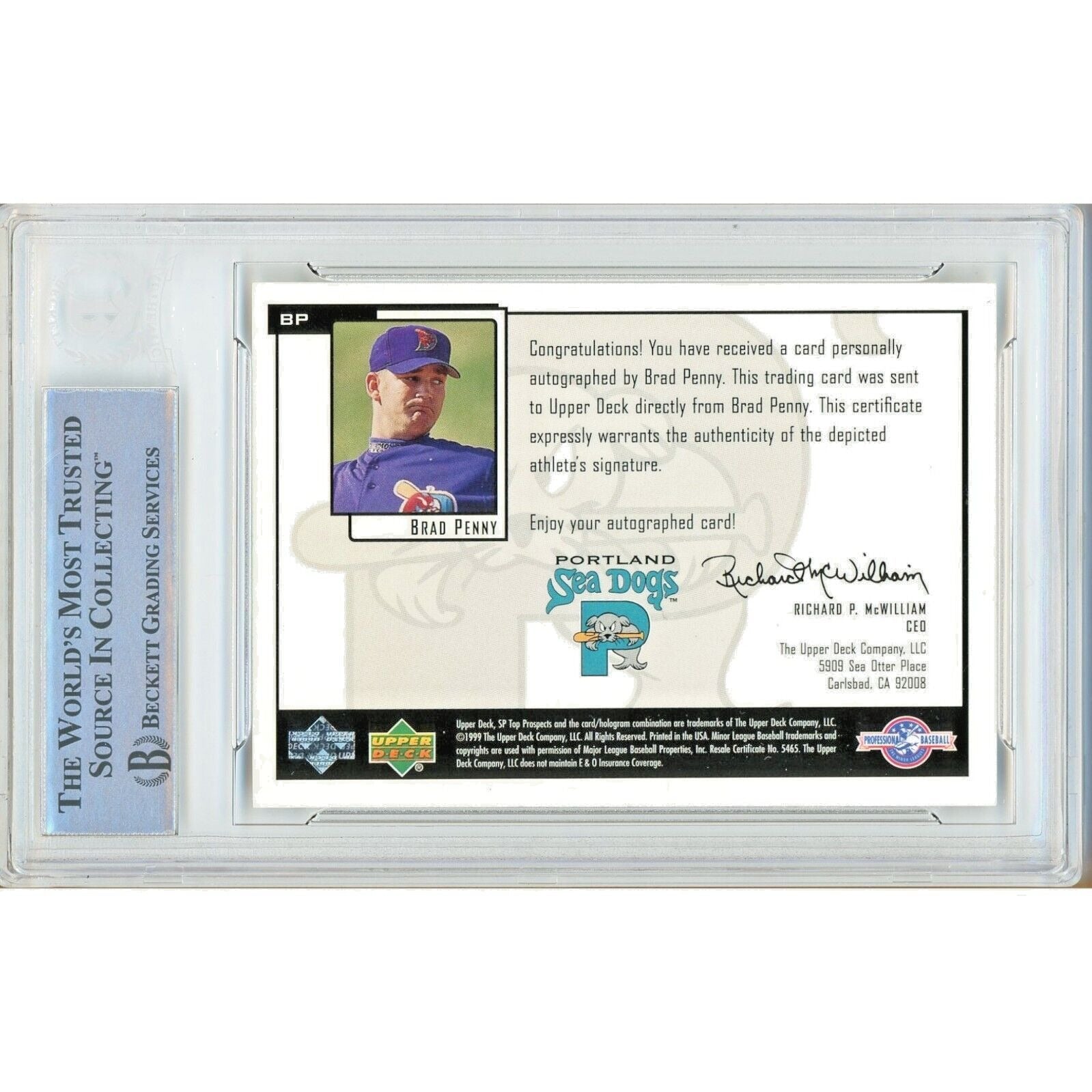 2000 Brad Penny AZ Diamondbacks Autograph Trading Card – Beckett BAS