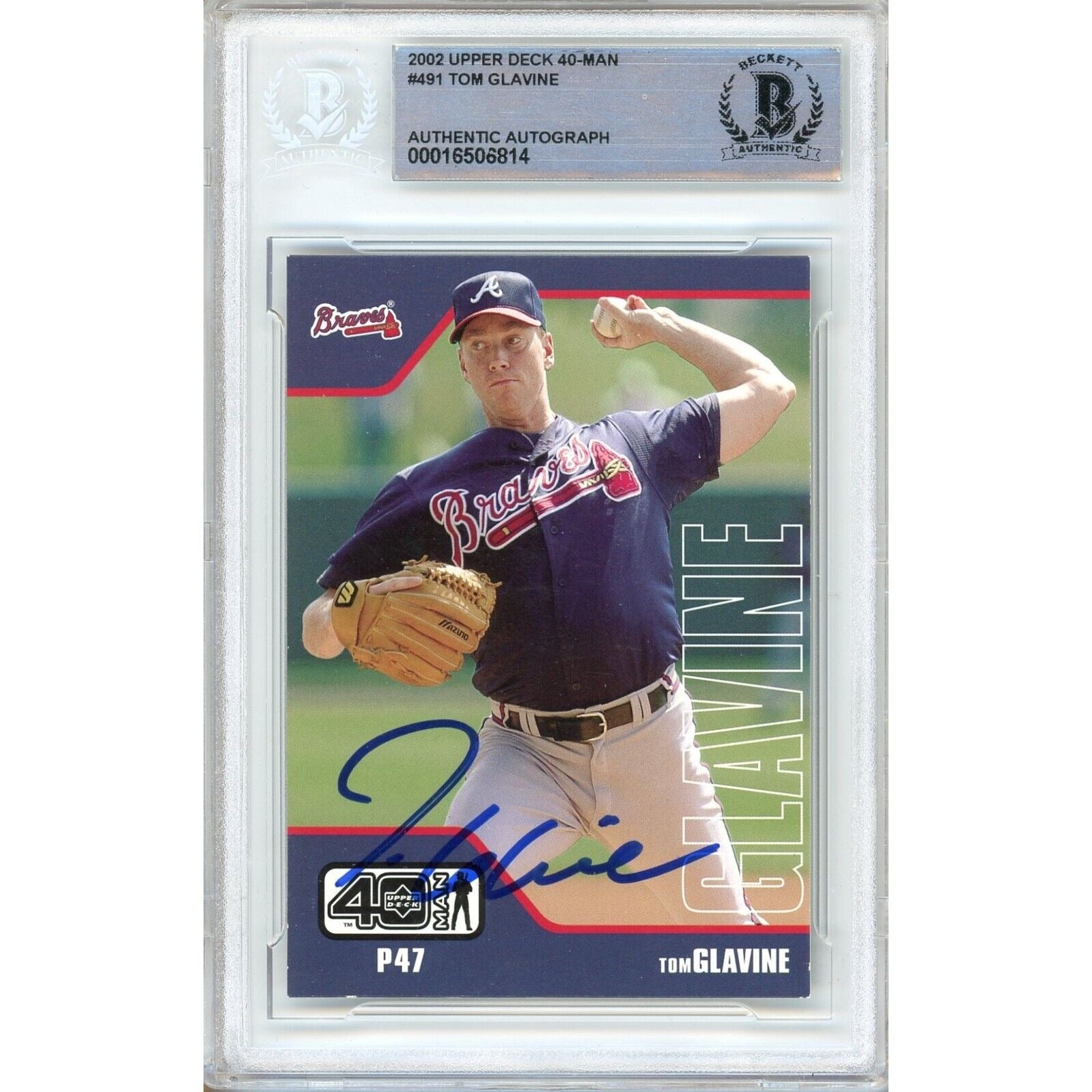 Tom Glavine Atlanta Braves autographed trading card – full view – Beckett COA