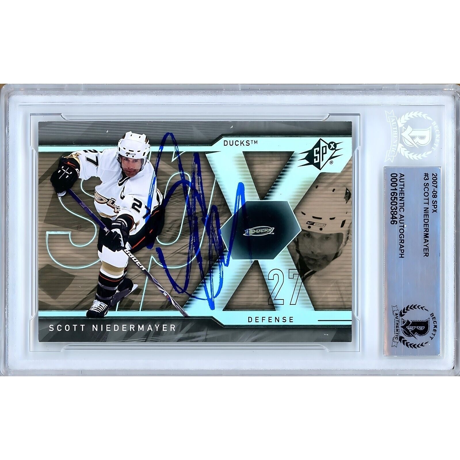 Scott Niedermayer Anaheim Ducks autographed trading card – full view – Beckett COA