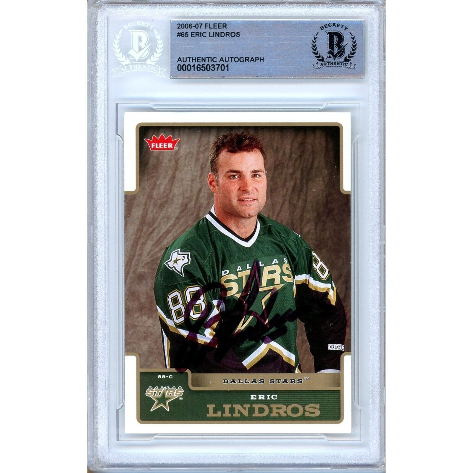 2006 Fleer #00016503701 Eric Lindros Dallas Stars Autographed Trading Card – Beckett BAS