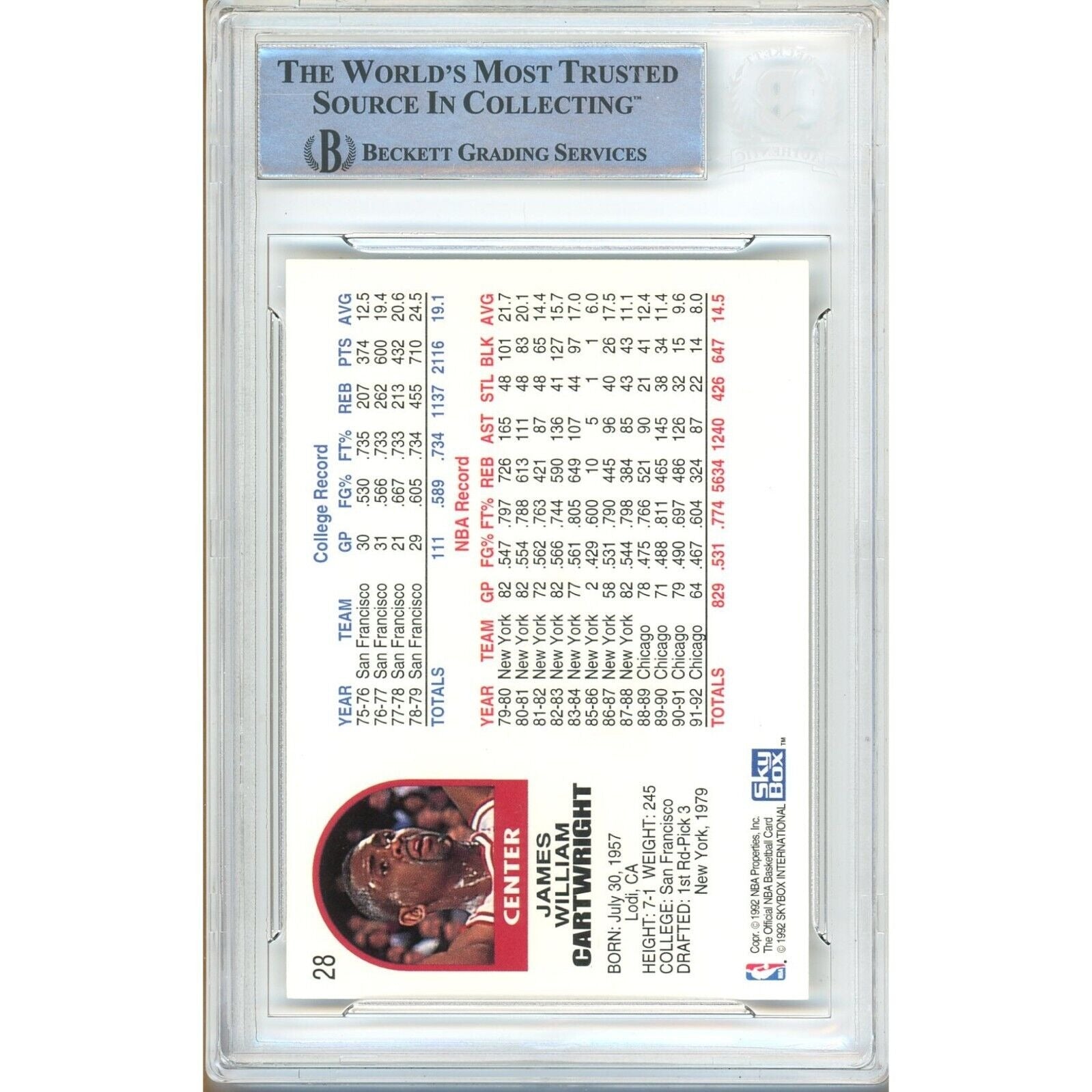 1992 Bill Cartwright Chicago Bulls Autograph Trading Card – Beckett BAS