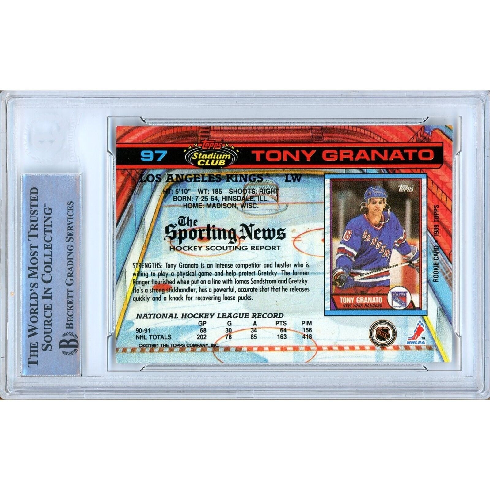 Tony Granato Los Angeles Kings signed trading card – signature close-up – Beckett COA