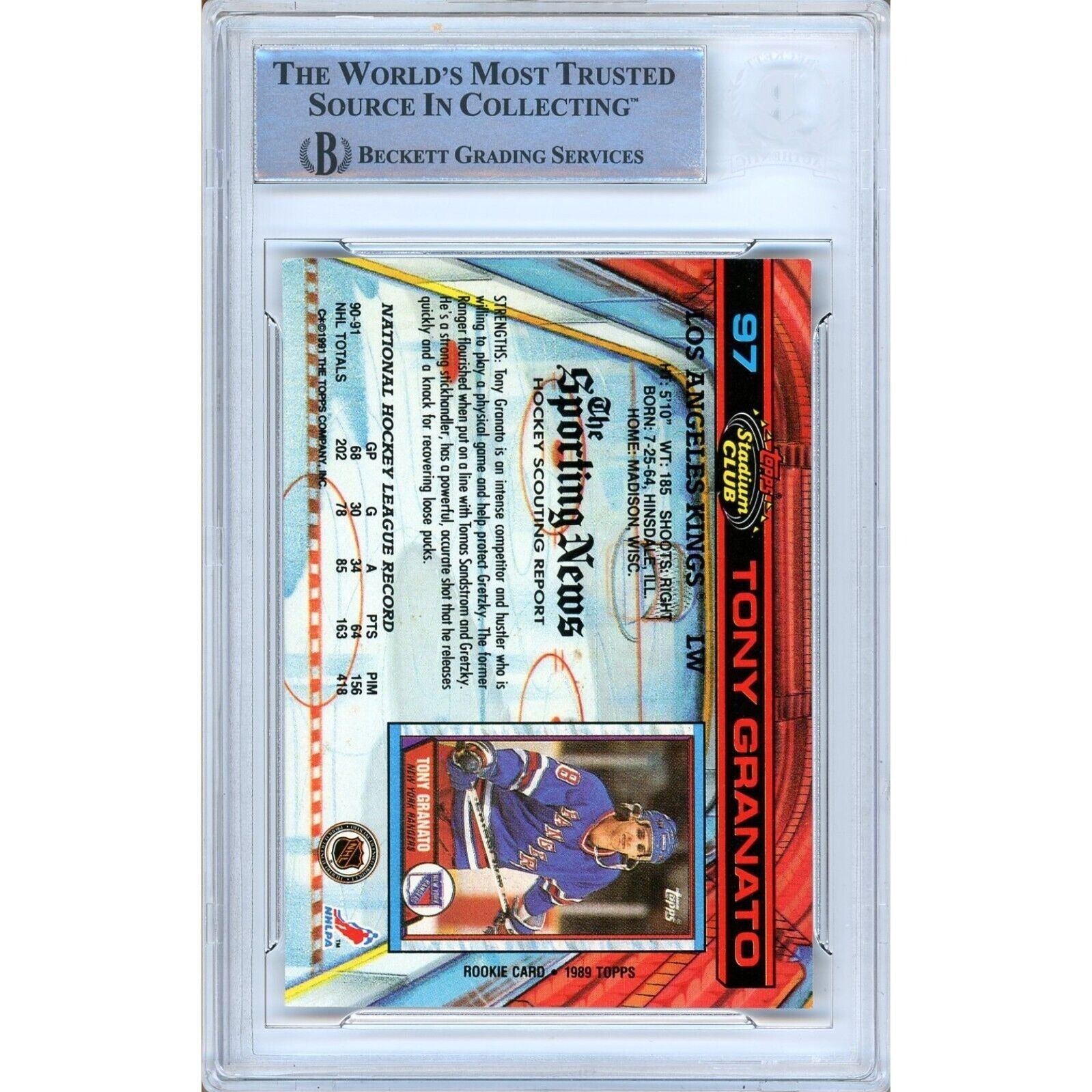 Tony Granato Los Angeles Kings auto trading card – authentication sticker – Beckett COA