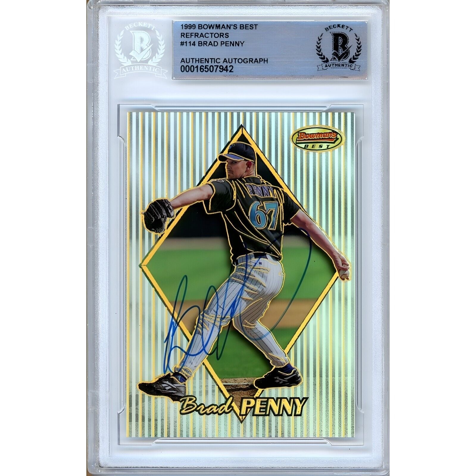 1999 Bowman Brad Penny AZ Diamondbacks Autographed Trading Card – Beckett BAS