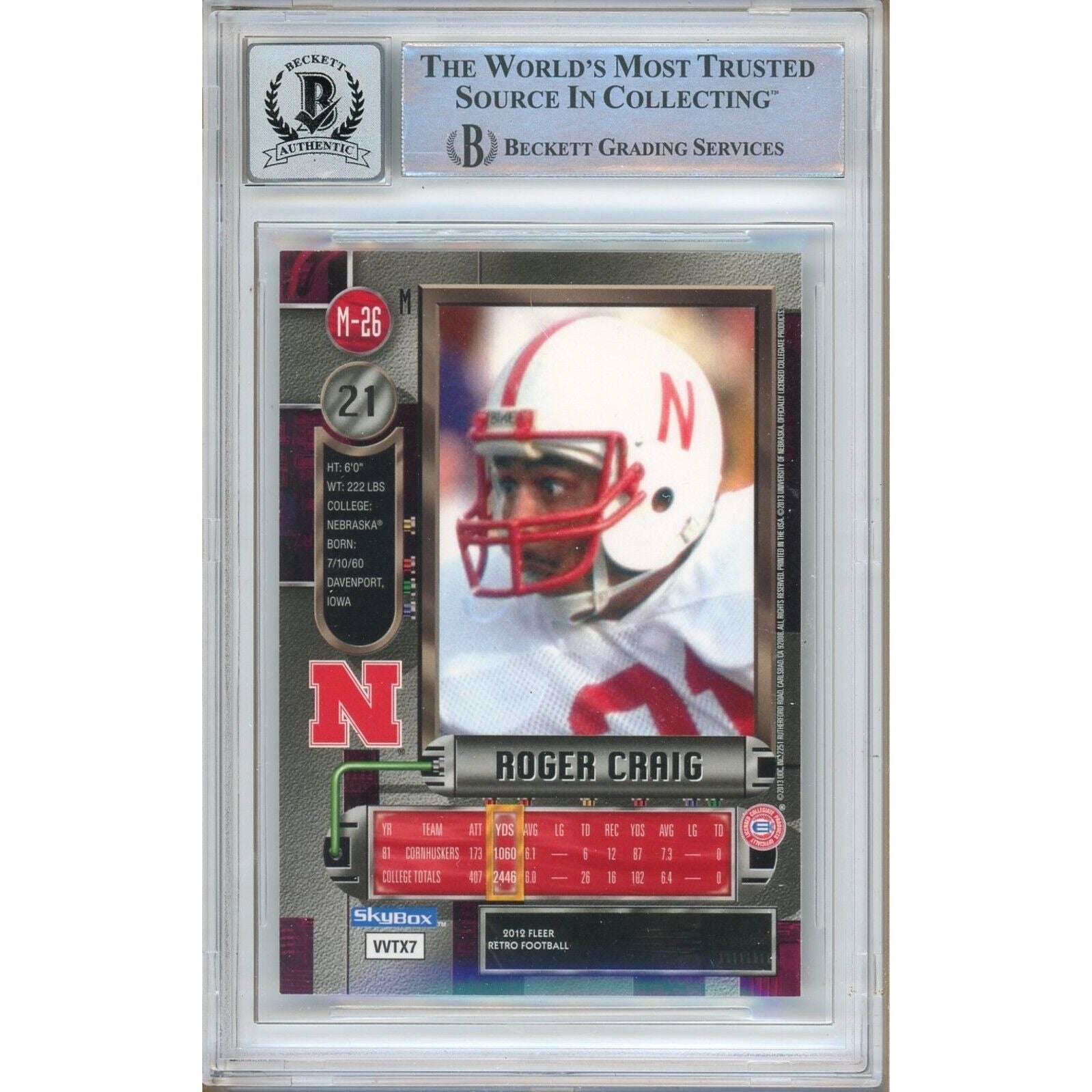 Roger Craig Nebraska Cornhuskers Signed Trading Card Beckett BGS