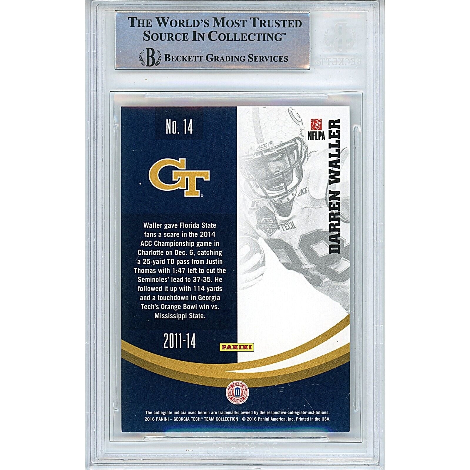2016 Panini Darren Waller Georgia Tech Yellow Jackets Signed Trading Card – Beckett BAS
