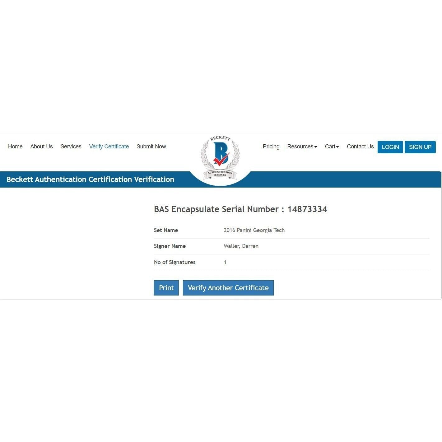 Darren Waller Panini Georgia Tech Auto Trading Card Beckett BAS