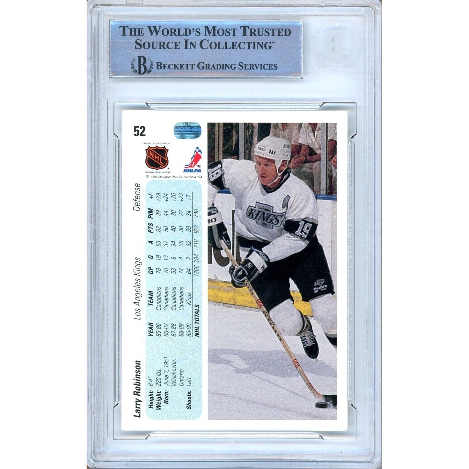 1990 Upper Deck #52 Larry Robinson Los Angeles Kings Signed Trading Card – Beckett BAS.