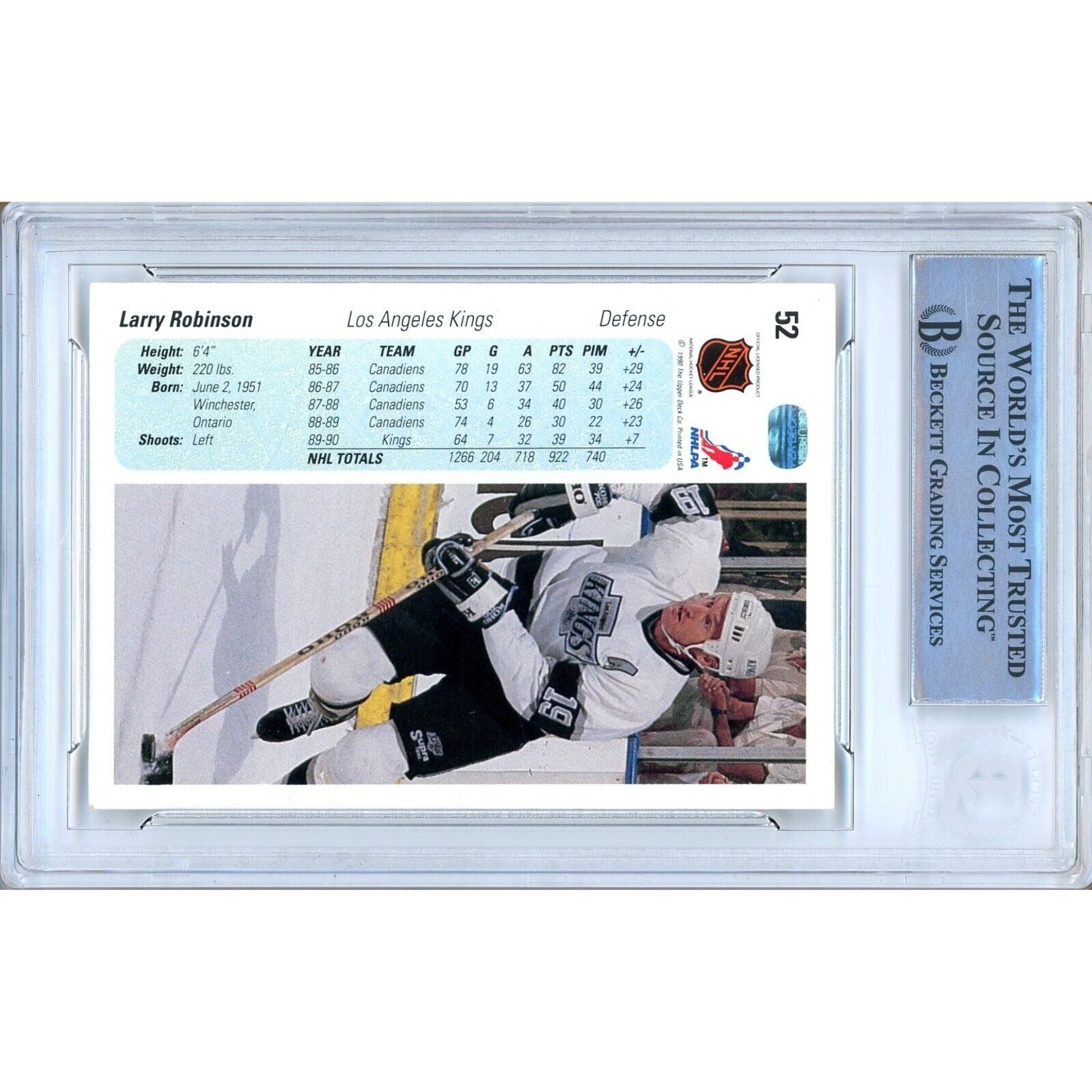 1990 Upper Deck #52 Larry Robinson Los Angeles Kings Autograph Trading Card – Beckett BAS.