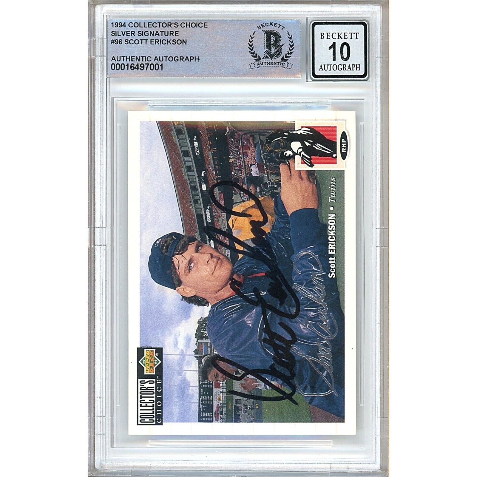 Scott Erickson Minnesota Twins signed trading card – signature close-up – Beckett COA