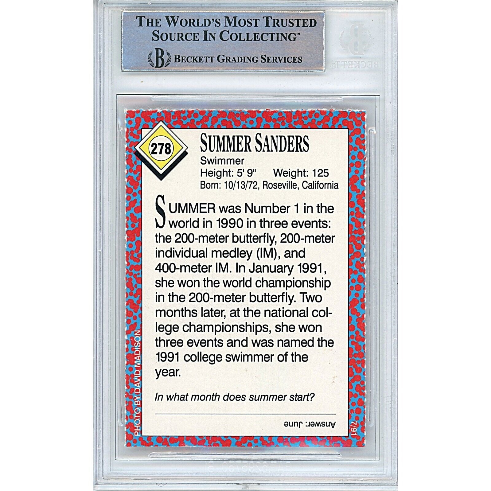 Summer Sanders Team Usa signed trading card – signature close-up – Beckett COA