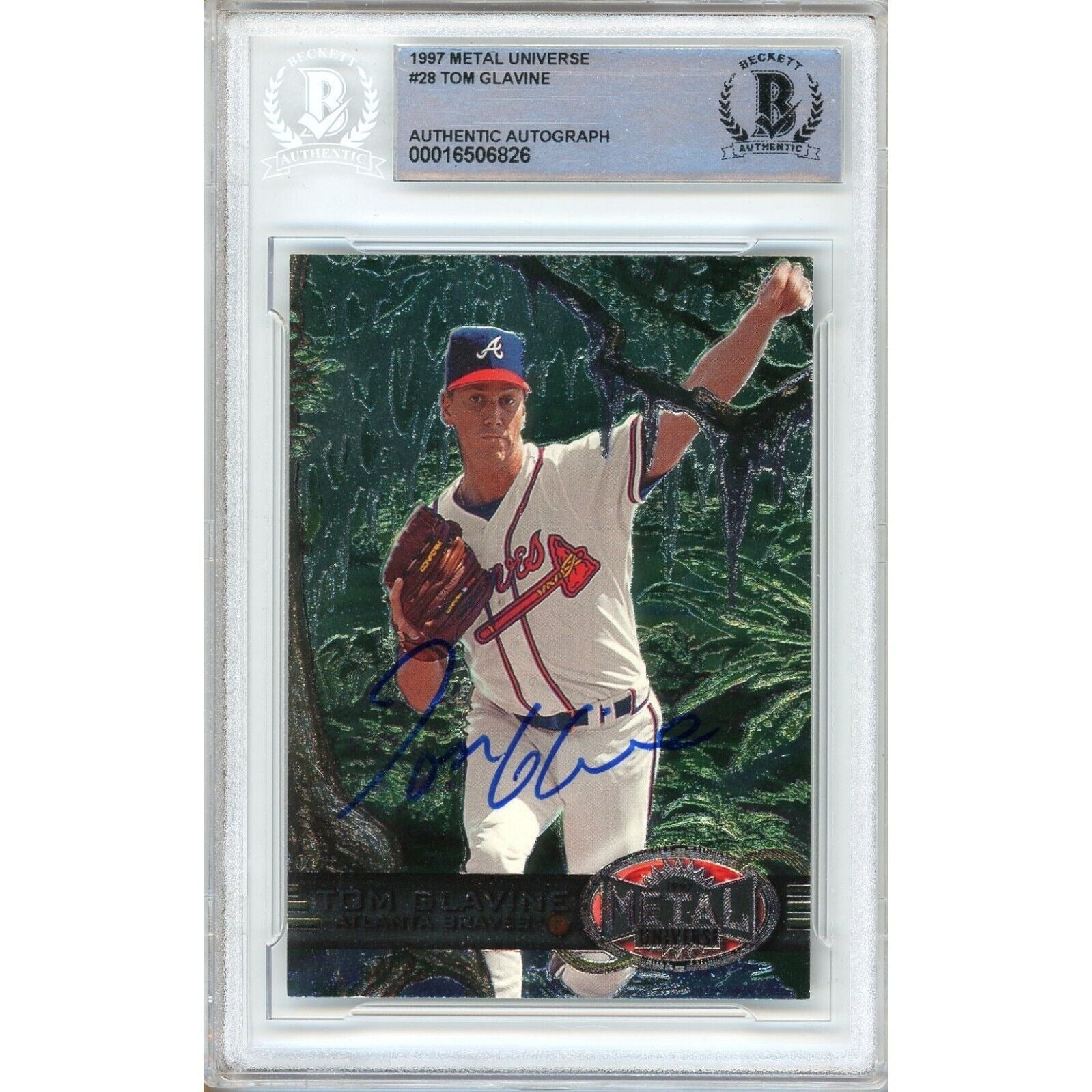 Tom Glavine Atlanta Braves autographed trading card – full view – Beckett COA