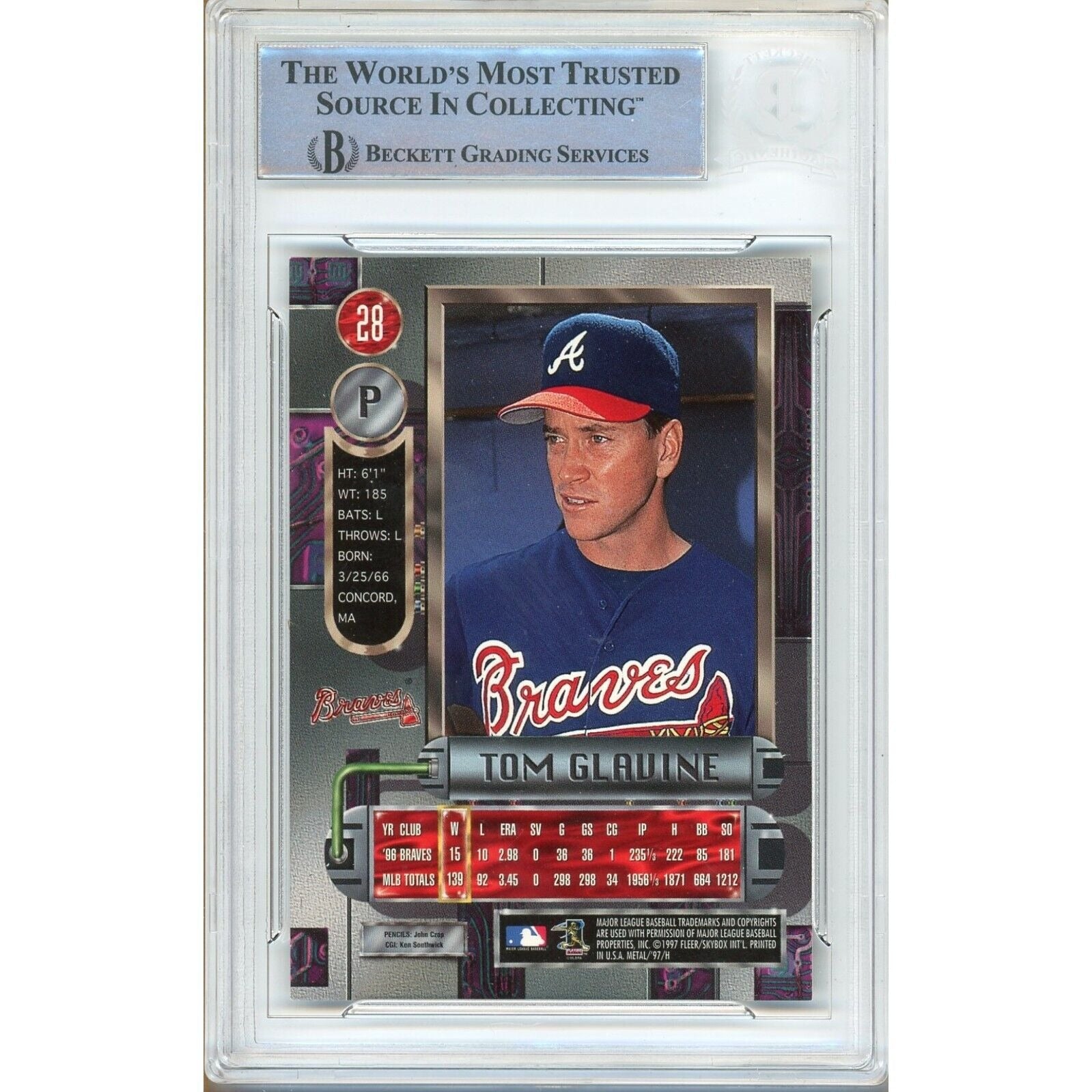 Tom Glavine Atlanta Braves signed trading card – signature close-up – Beckett COA