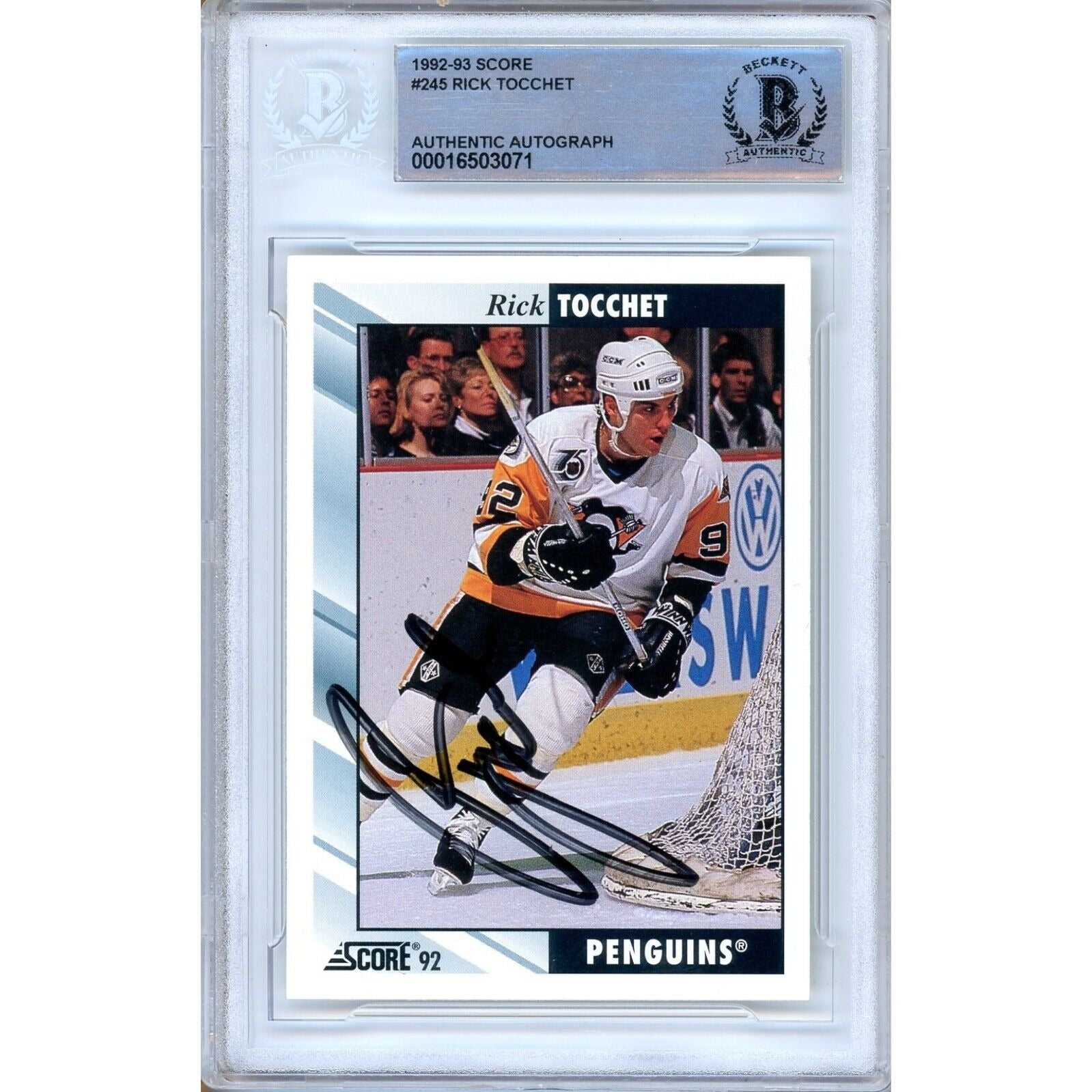 Rick Tocchet Pittsburgh Penguins autographed trading card – full view – Beckett COA