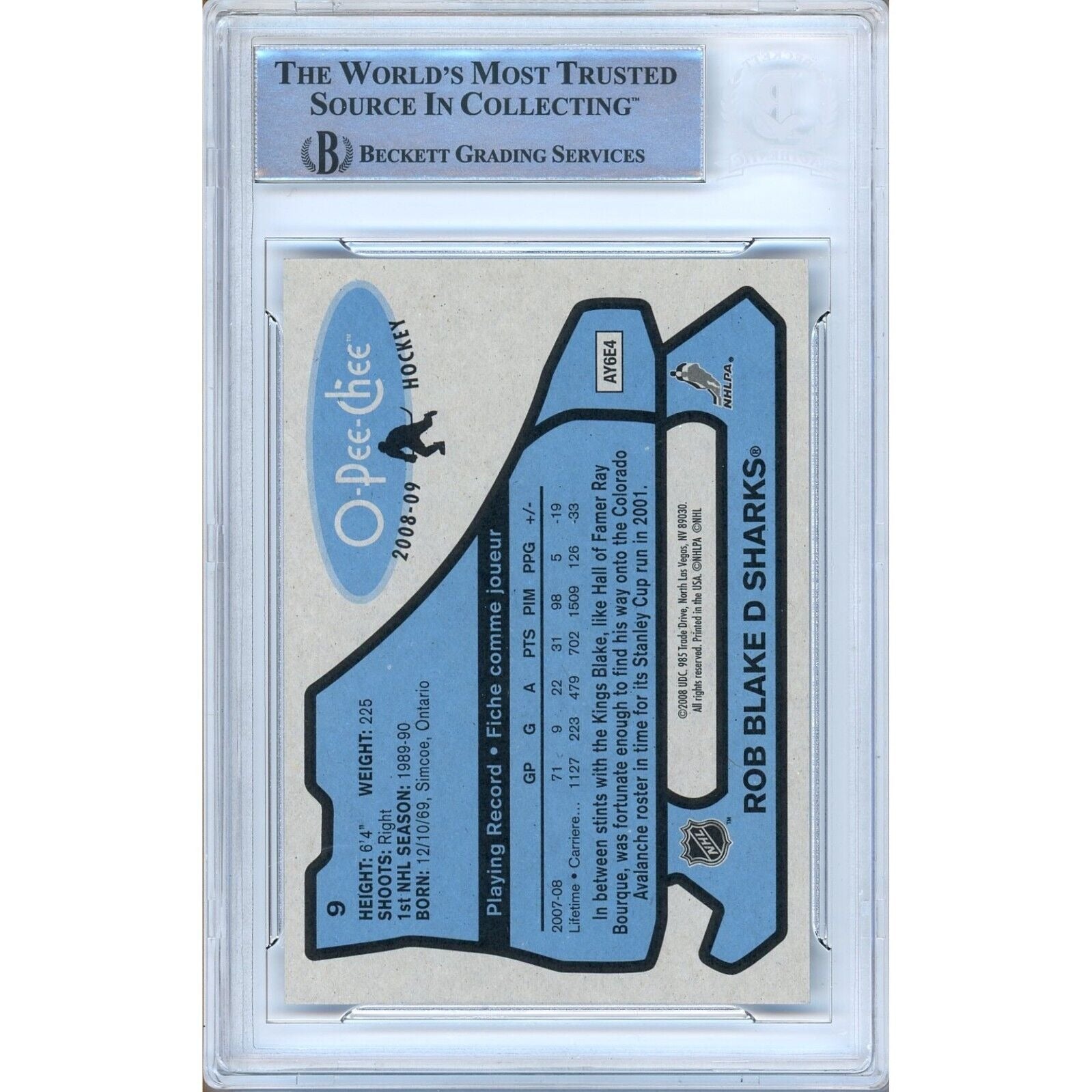 Rob Blake Los Angeles Kings auto trading card – authentication sticker – Beckett COA