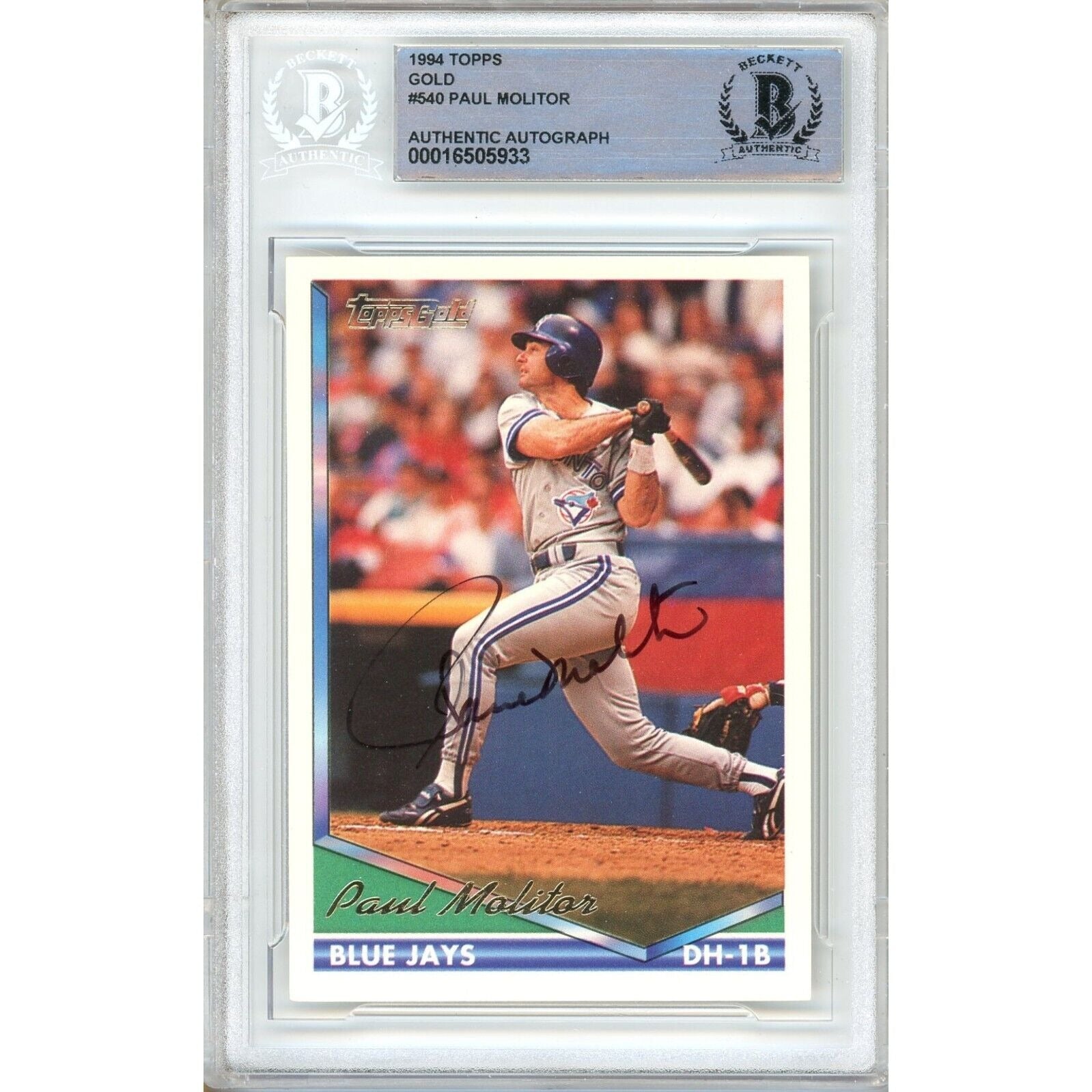 Paul Molitor Toronto Blue Jays autographed trading card – full view – Beckett COA