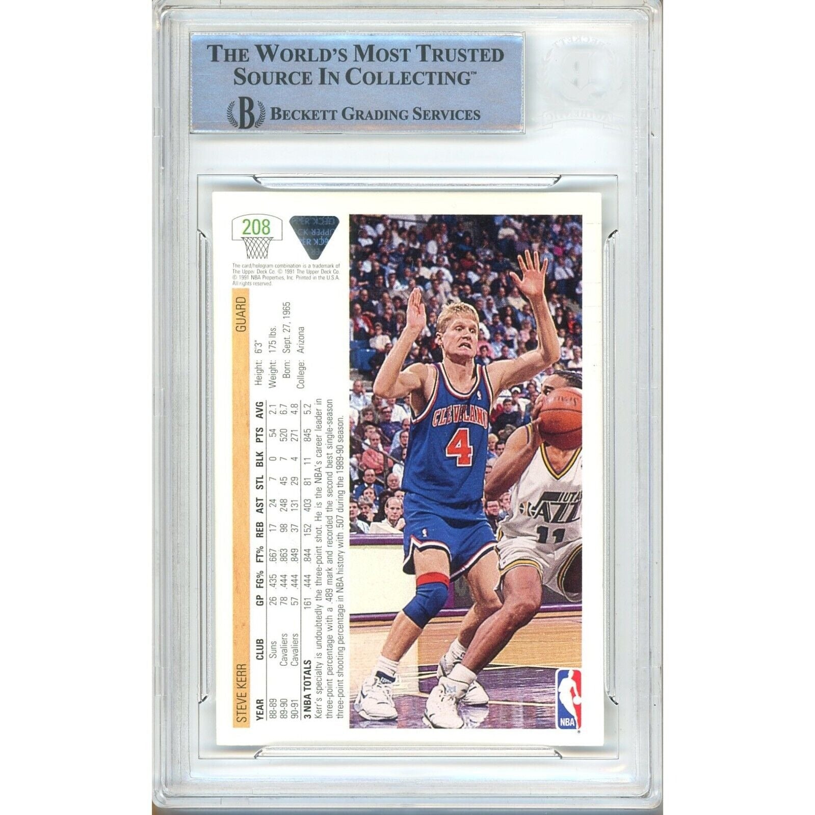 Steve Kerr Cleveland Cavaliers Signed Trading Card Beckett BAS