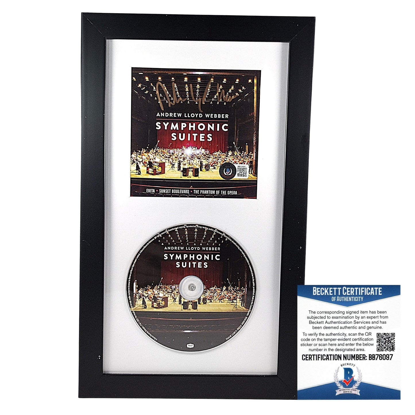Andrew Lloyd Webber photo autograph – angled display – Beckett COA