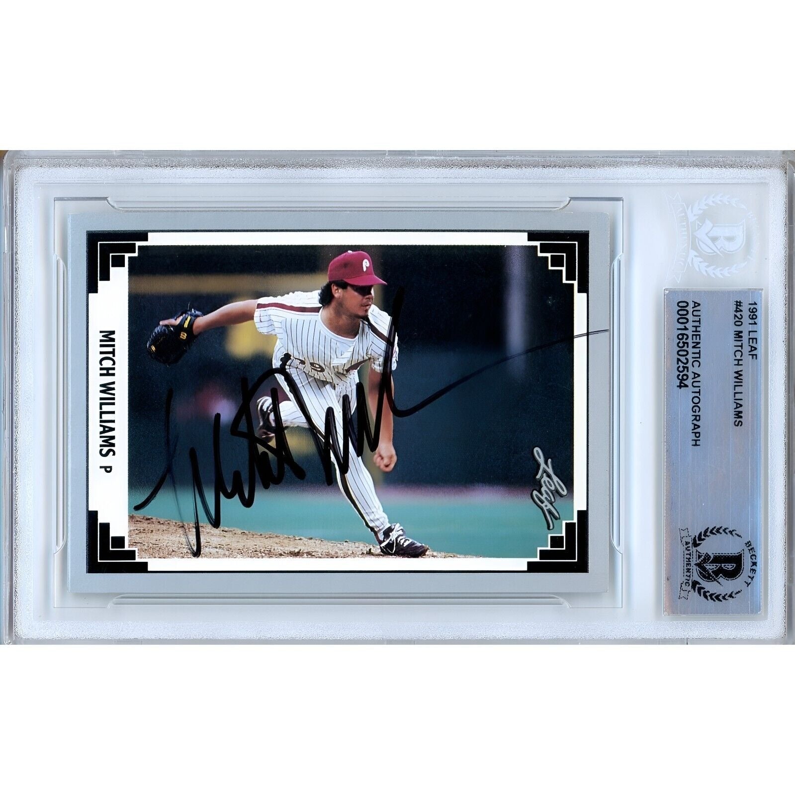 Mitch Williams Philadelphia Phillies autographed trading card – full view – Beckett COA