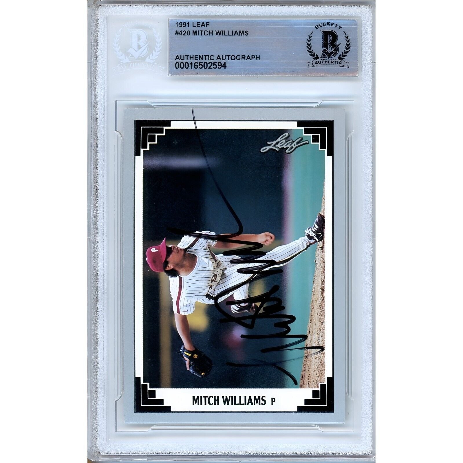 Mitch Williams Philadelphia Phillies signed trading card – signature close-up – Beckett COA