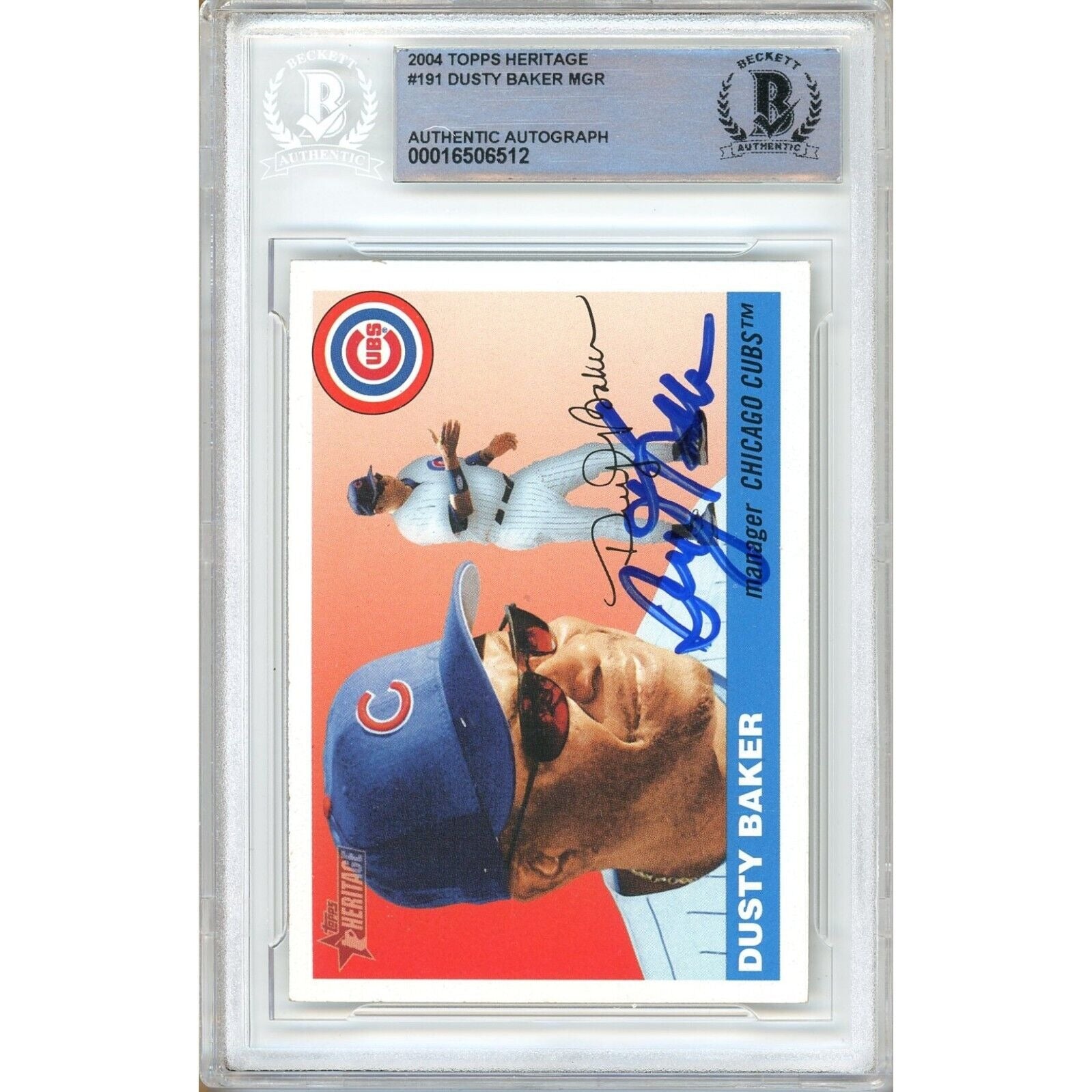 Dusty Baker Chicago Cubs signed trading card – signature close-up – Beckett COA