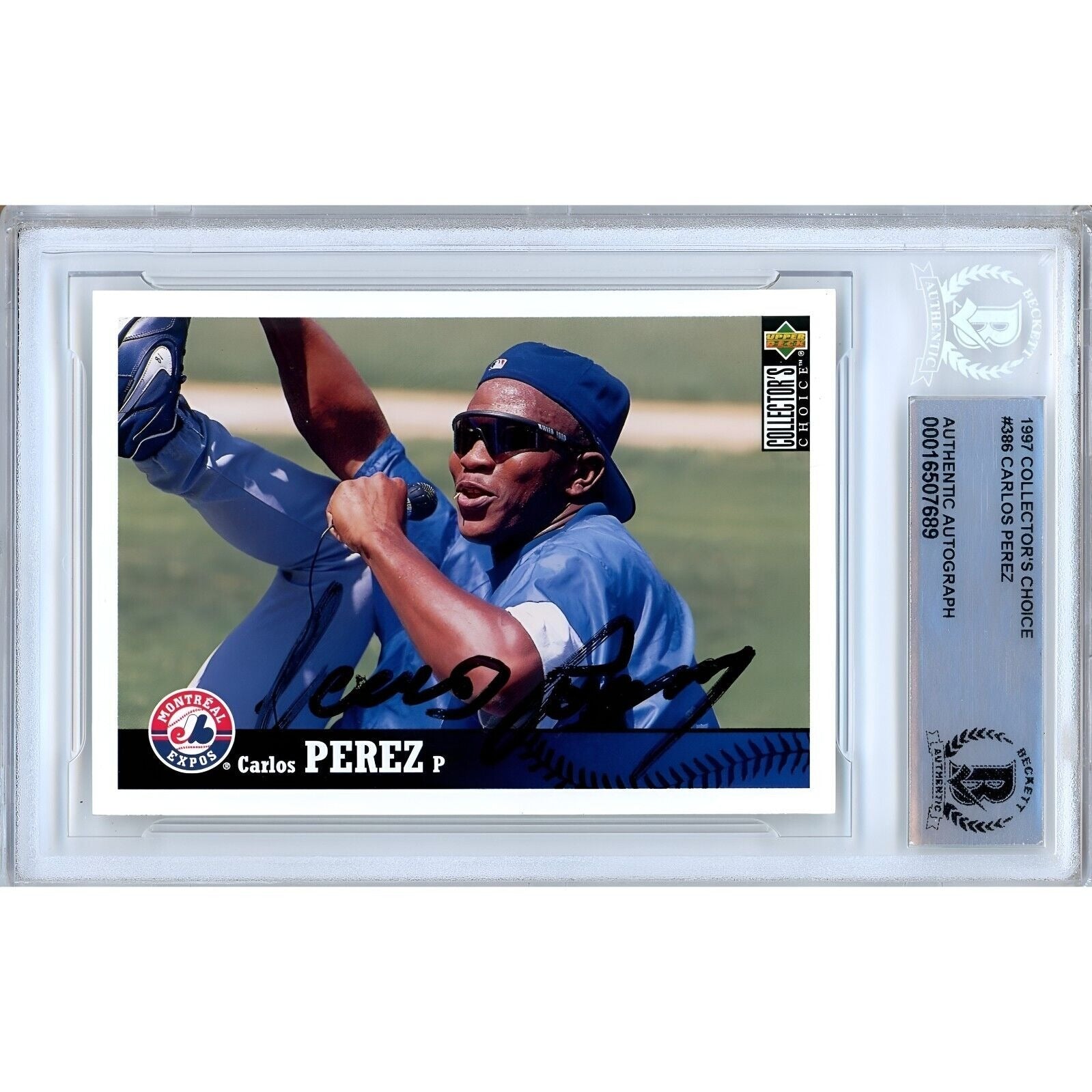 1997 Upper Deck #386 Carlos Perez Montreal Expos Autographed Trading Card – Beckett BAS