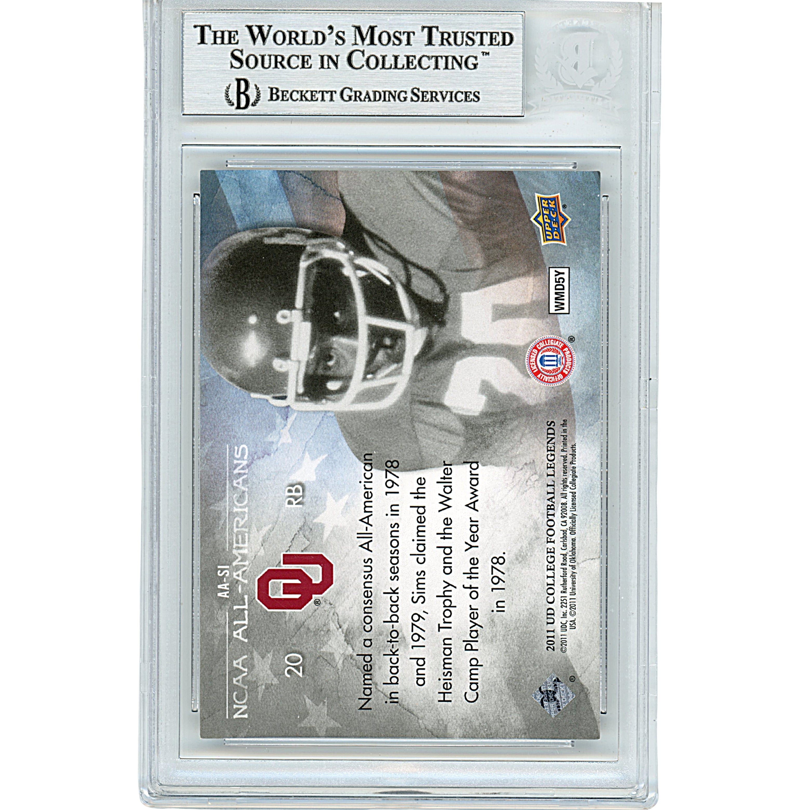 Billy Sims Upper Deck College Legends Autograph Trading Card Beckett BGS