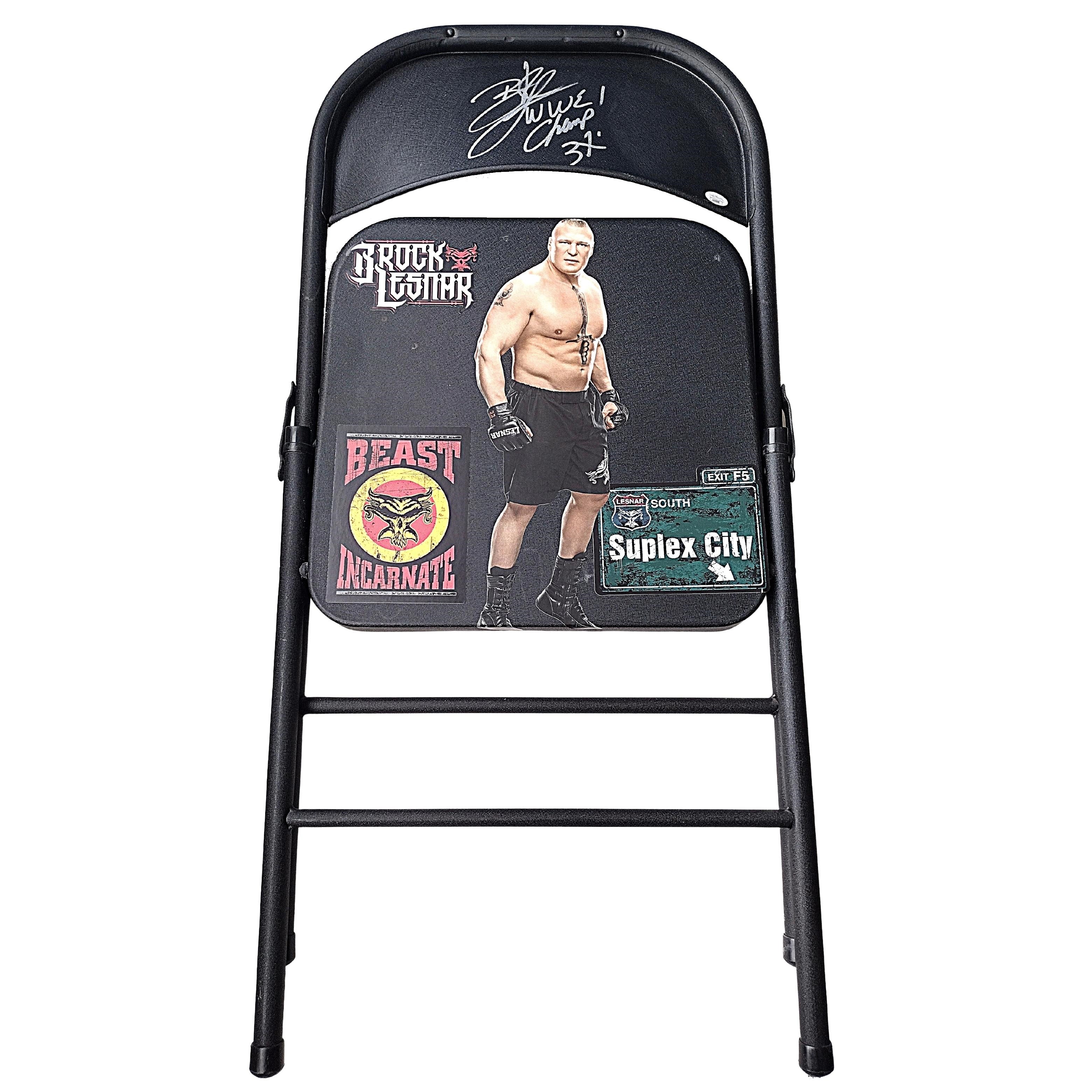 Brock Lesnar Autographed Steel Folding Photo JSA