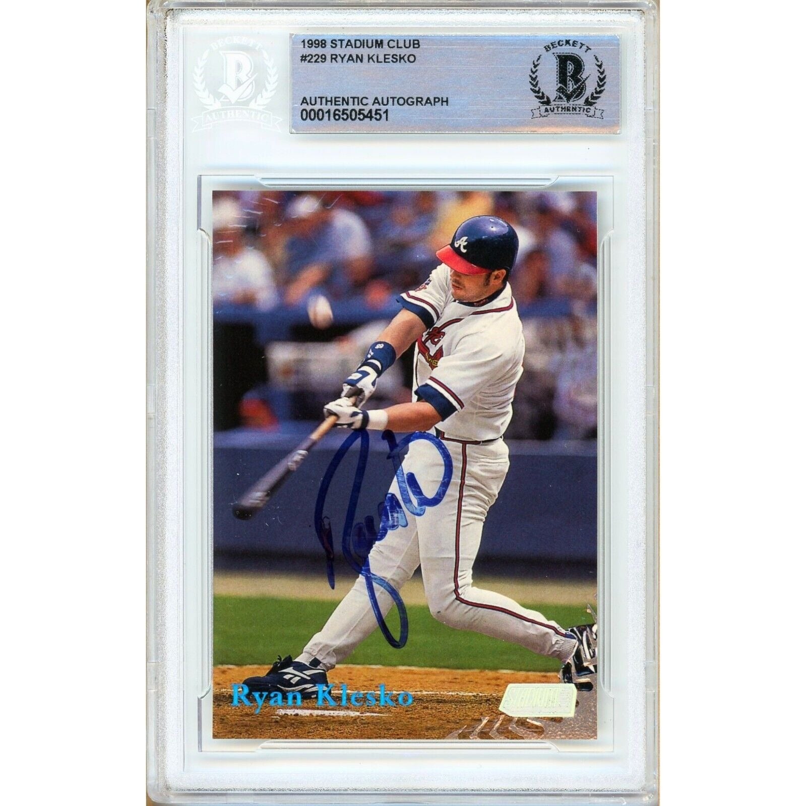 Ryan Klesko Atlanta Braves autographed trading card – full view – Beckett COA