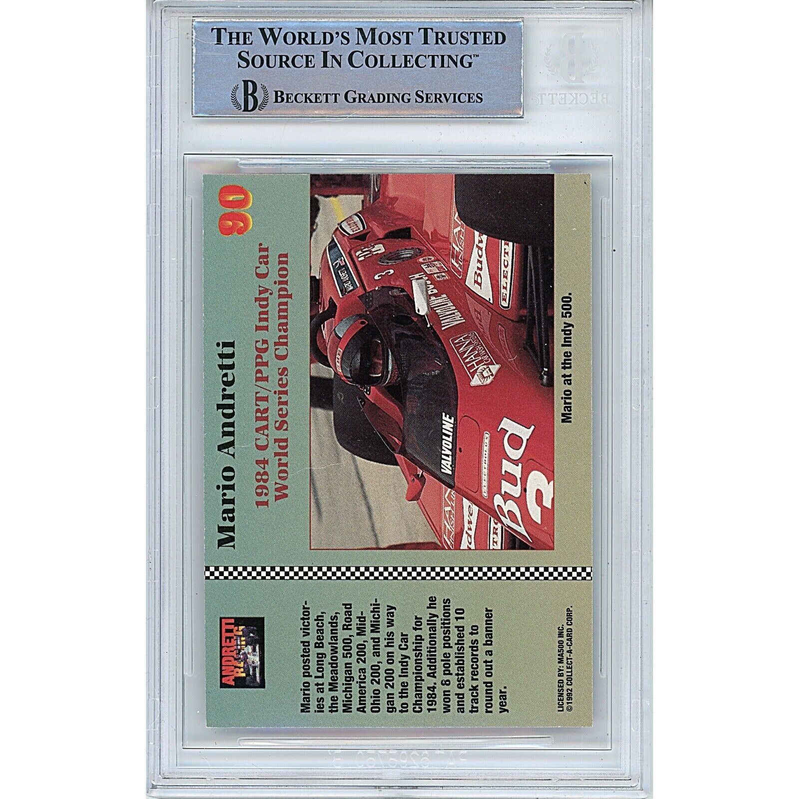 Mario Andretti auto trading card – authentication sticker – Beckett COA
