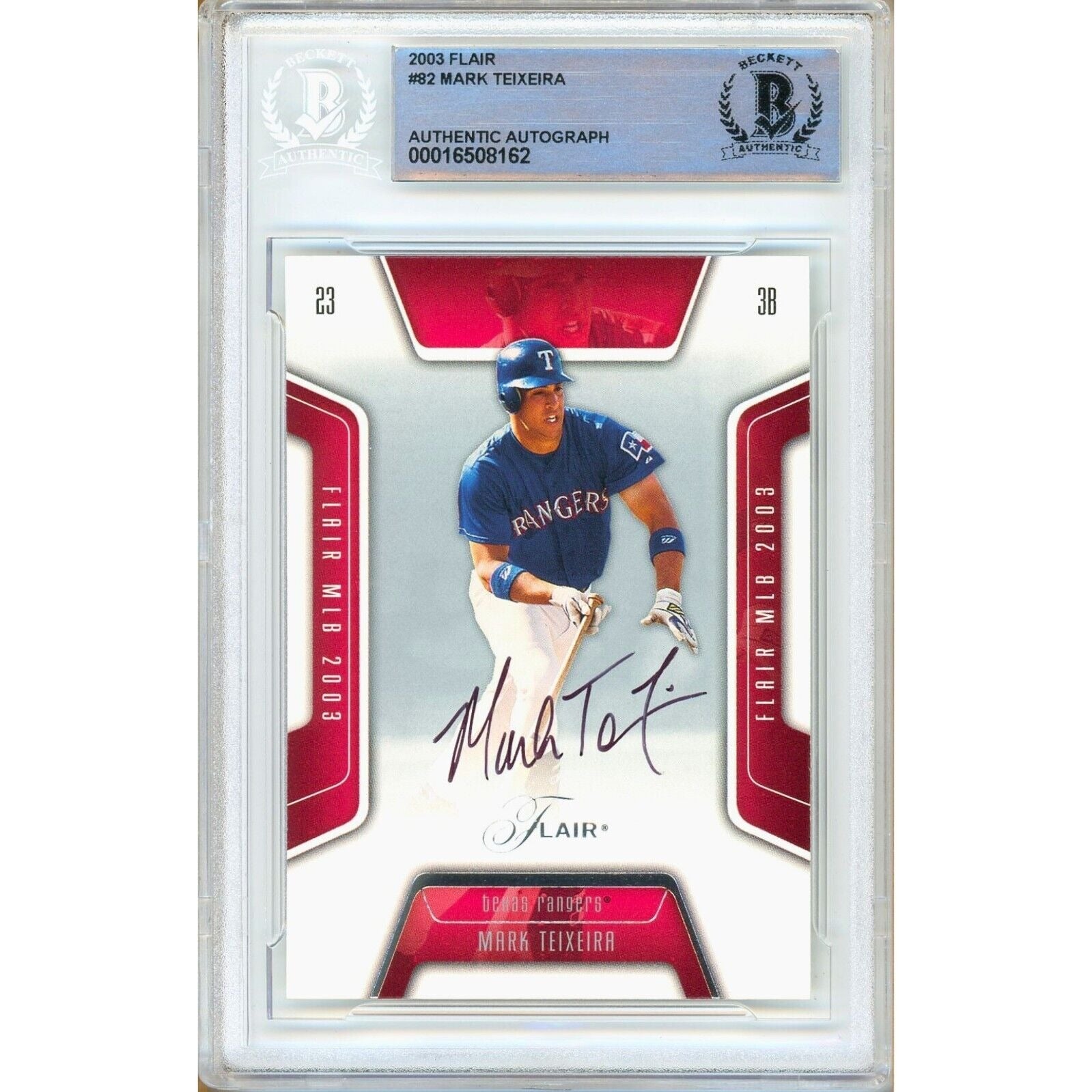 Mark Teixeira Texas Rangers autographed trading card – full view – Beckett COA
