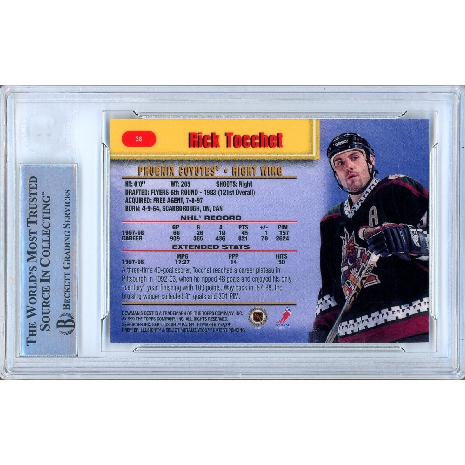 Rick Tocchet Arizona Coyotes signed trading card – signature close-up – Beckett COA