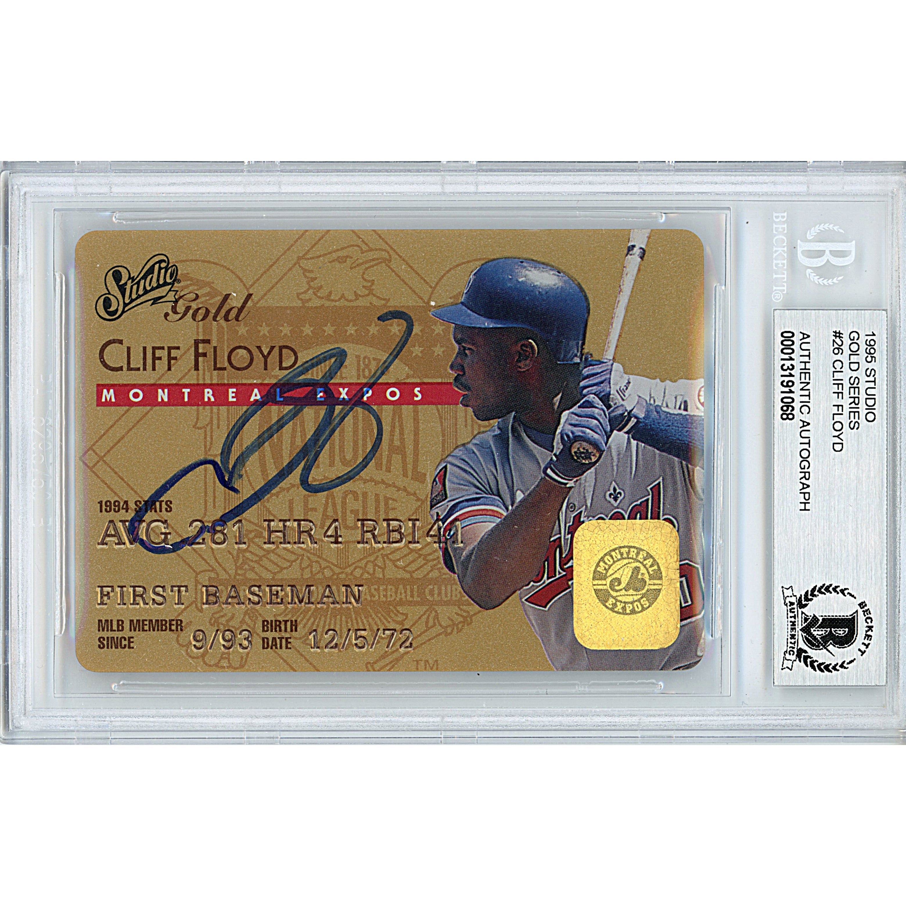 Cliff Floyd Donruss Studio Gold Autographed Trading Card Beckett BGS