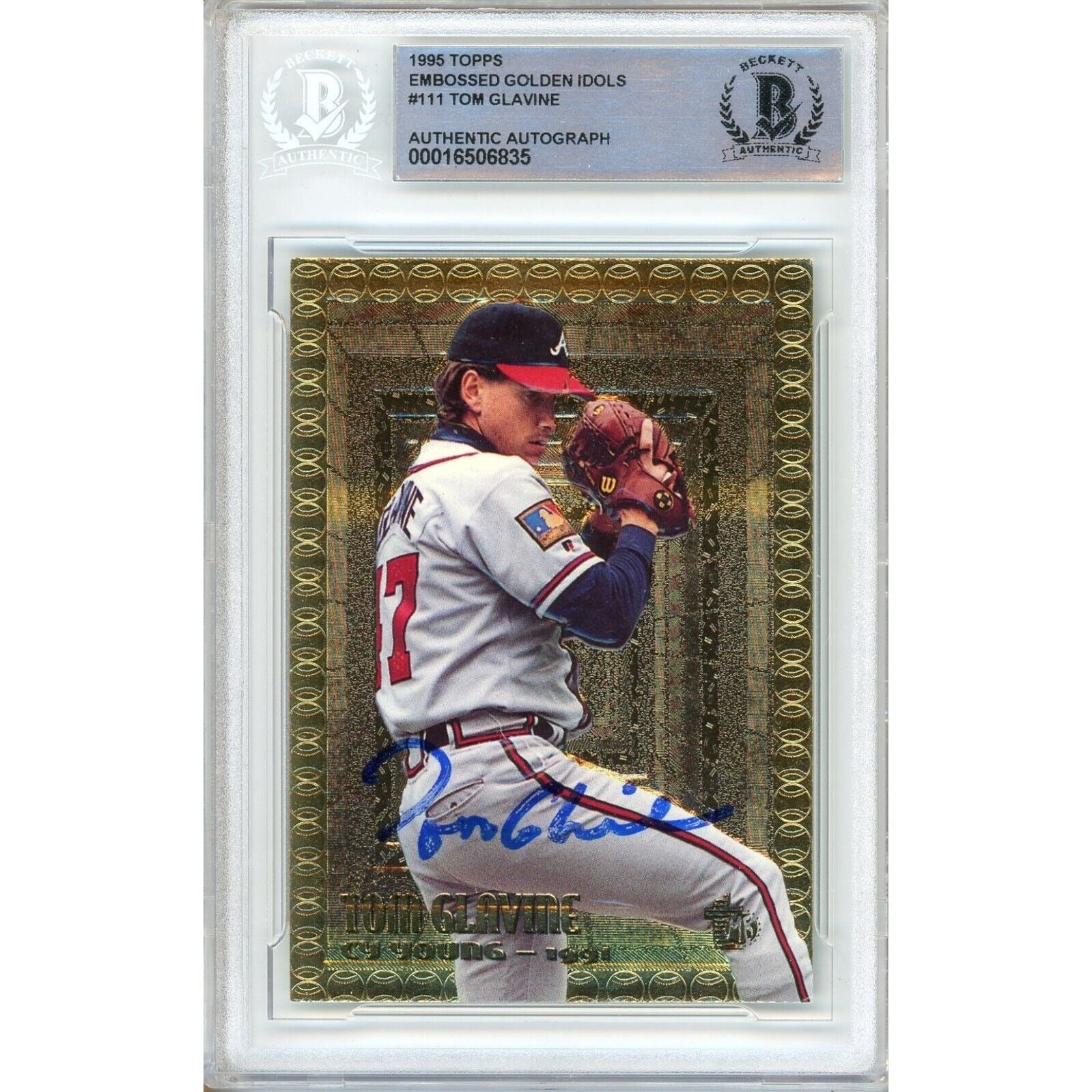 Tom Glavine Atlanta Braves autographed trading card – full view – Beckett COA