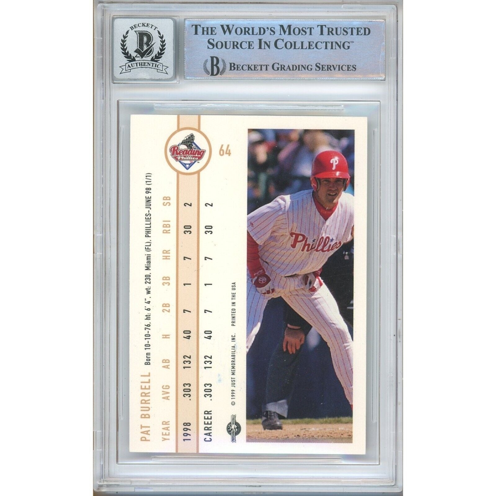 Pat Burrell Philadelphia Phillies Signed Trading Card Beckett BGS