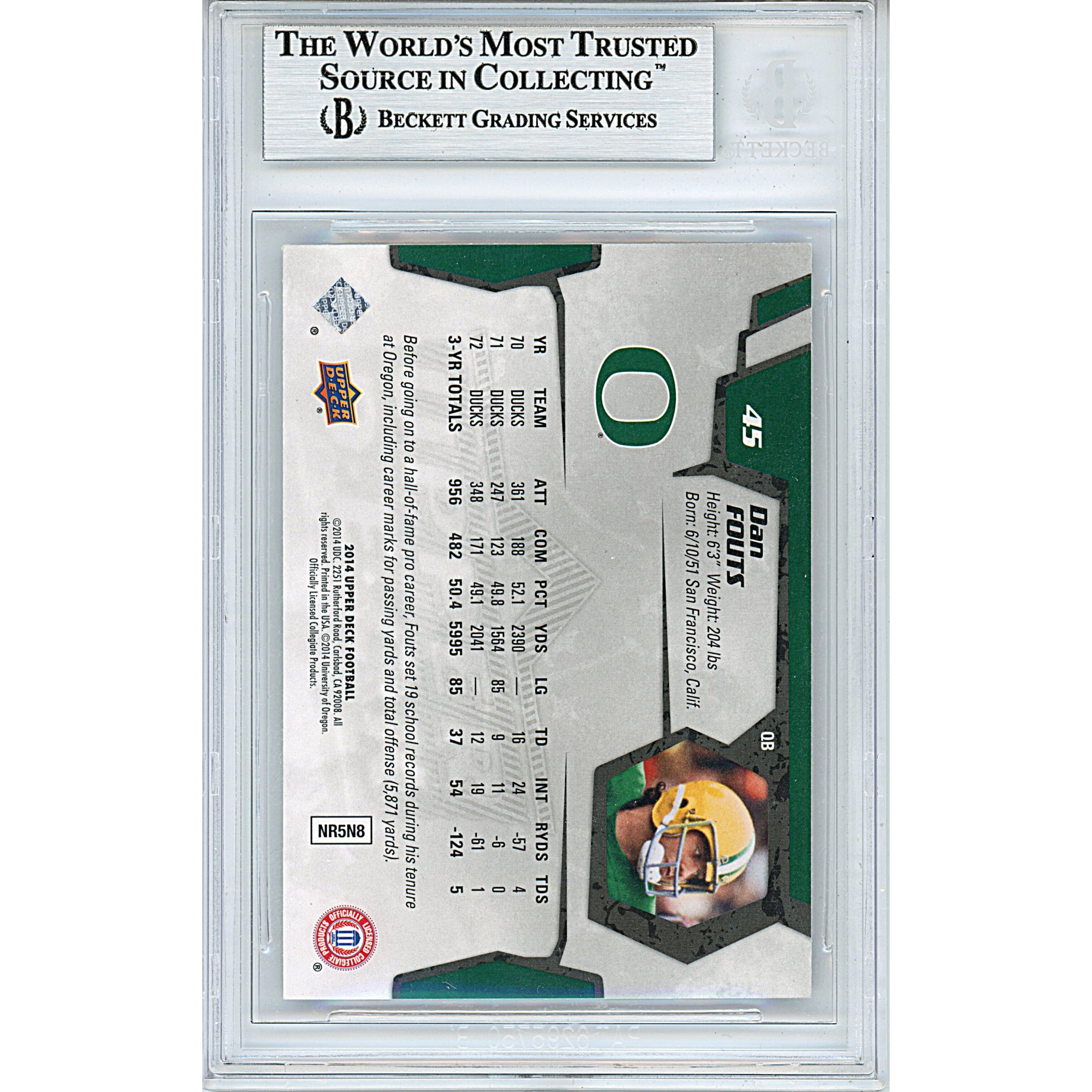 Dan Fouts Upper Deck Auto Trading Card Beckett BGS