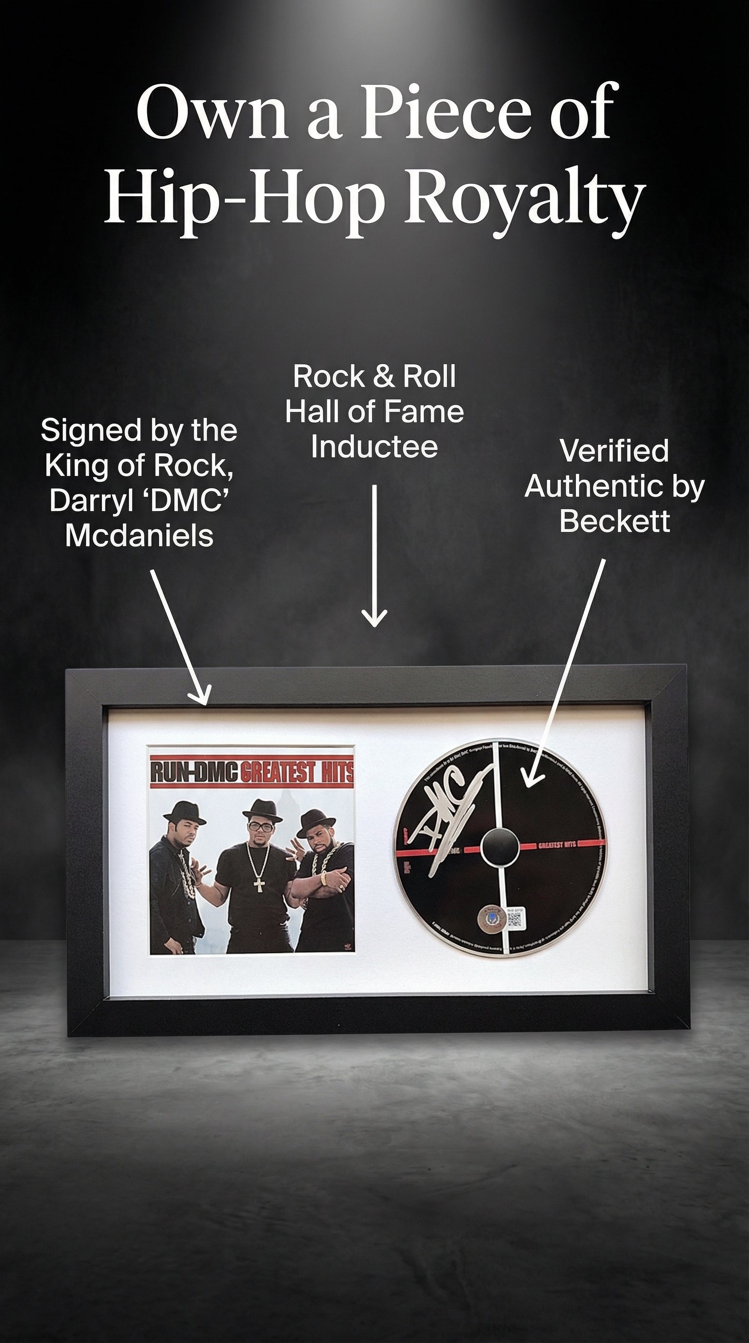 Darryl McDaniels Signed Run DMC Greatest Hits CD Cover Framed Wall Display Beckett Autthenticated