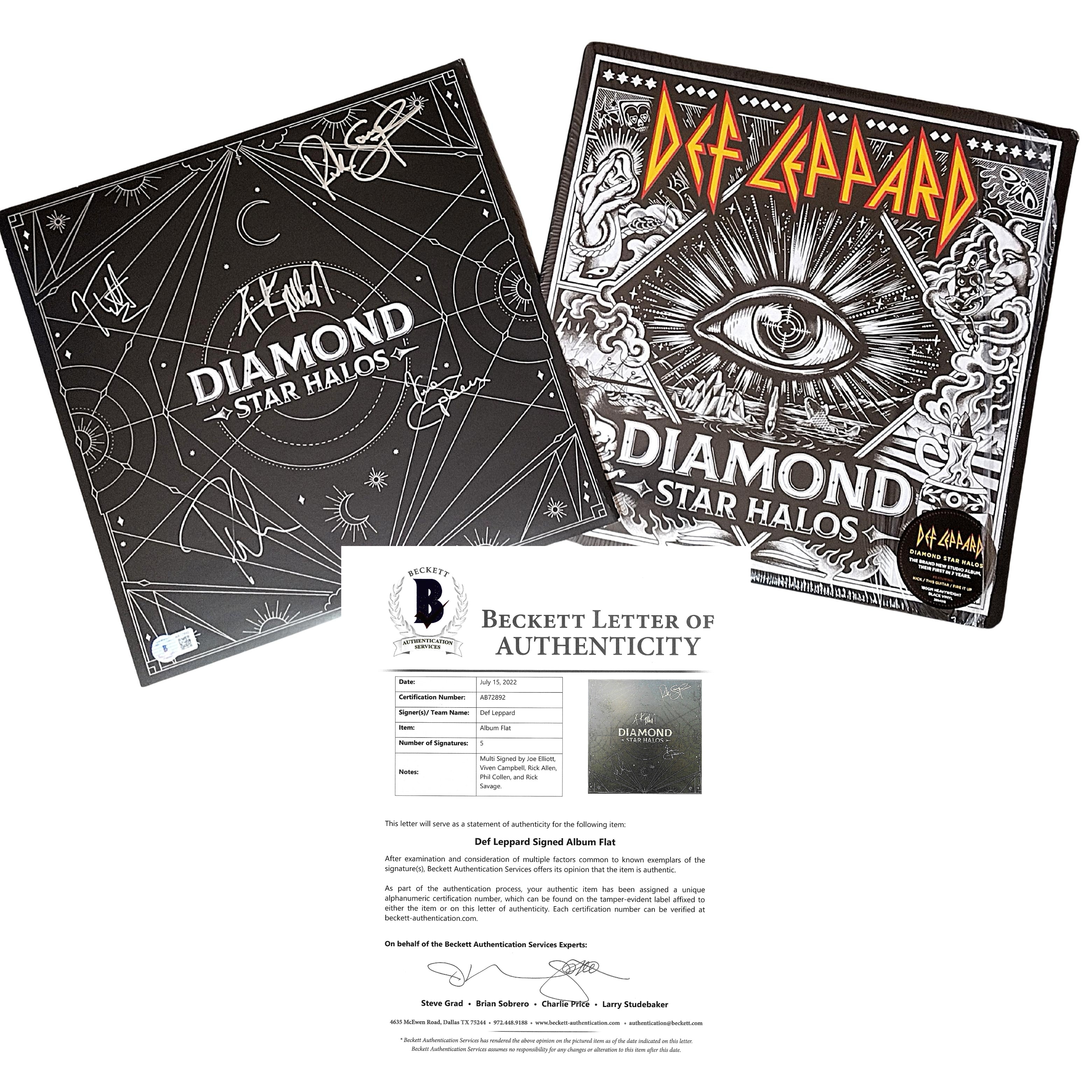 Def Leppard Band Autographed Diamond Vinyl Beckett BAS