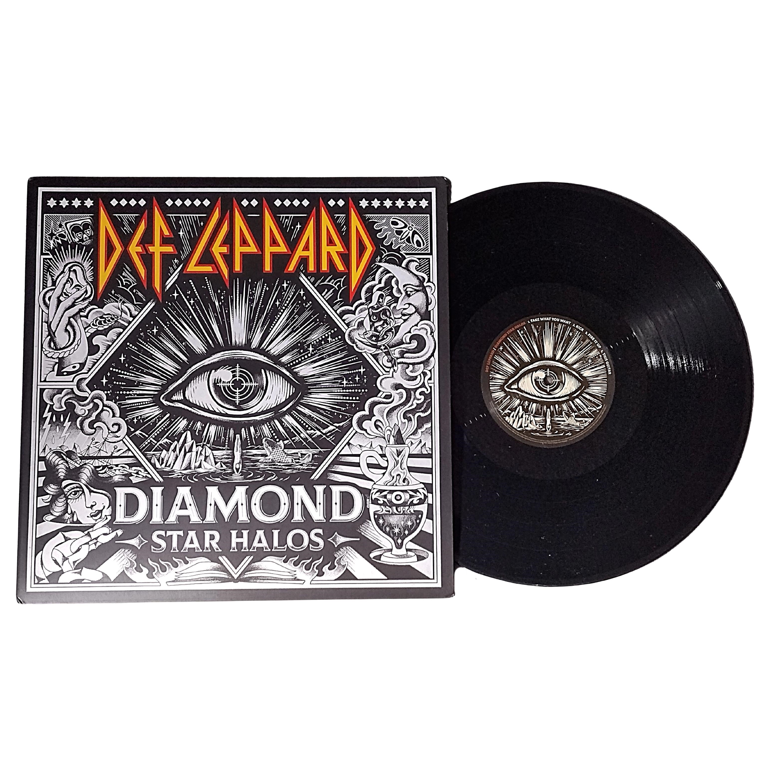 Def Leppard Band Autographed Diamond Auto Vinyl Beckett BAS