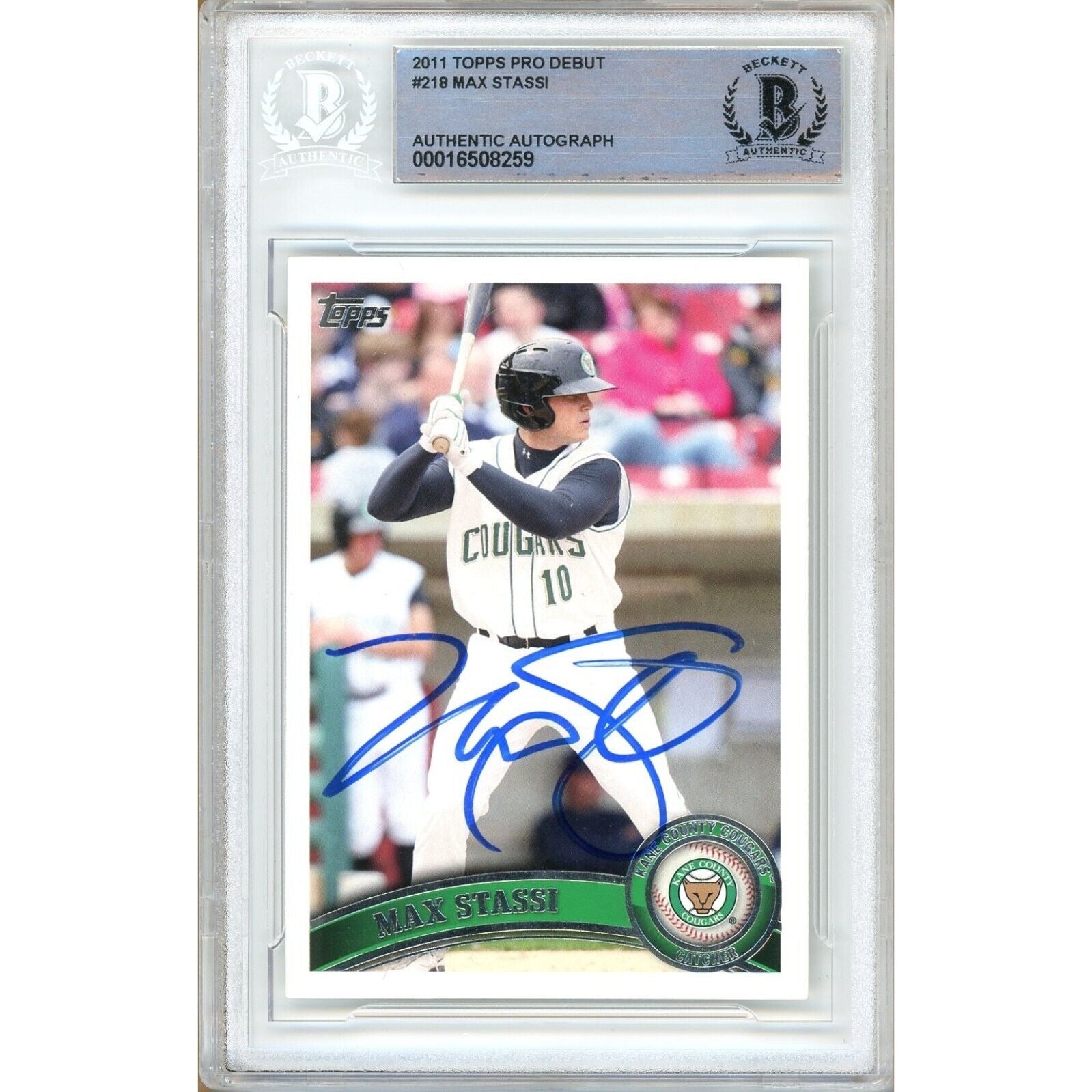 Max Stassi Houston Astros autographed trading card – full view – Beckett COA