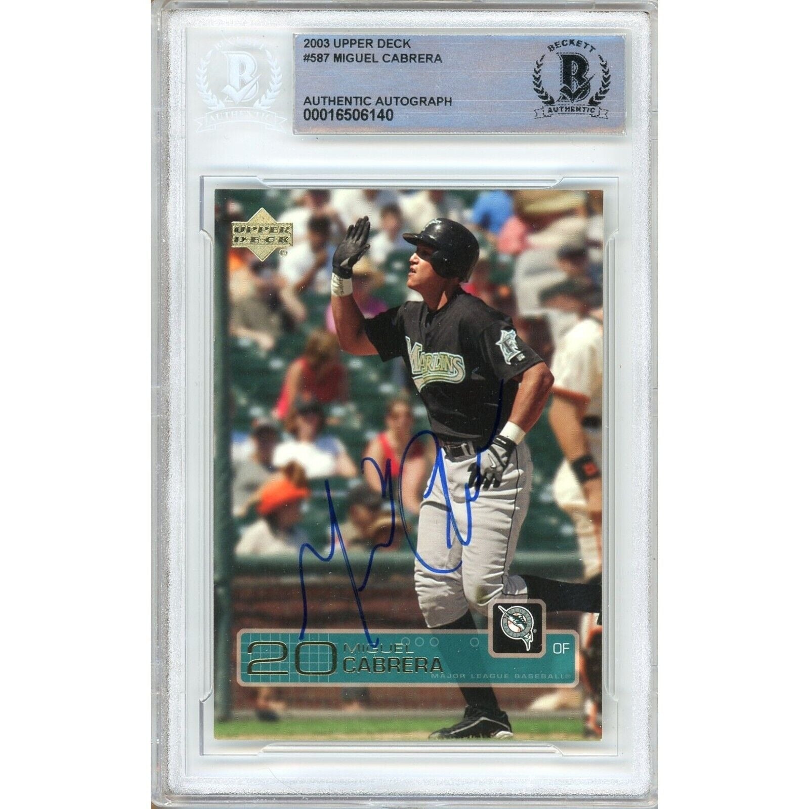 Miguel Cabrera Miami Marlins autographed trading card – full view – Beckett COA