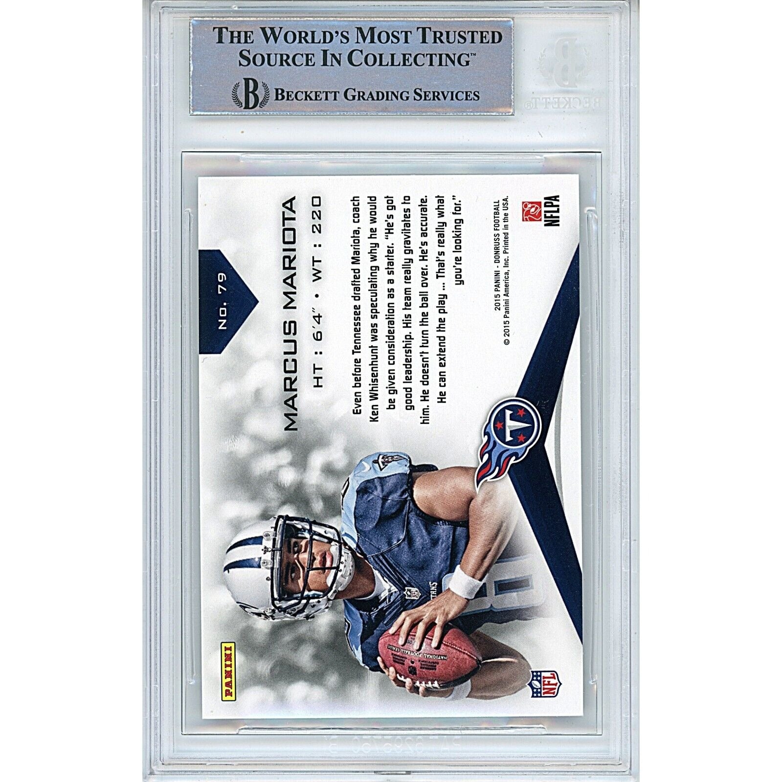 Marcus Mariota Tennessee Titans trading card autograph – angled display – Beckett COA