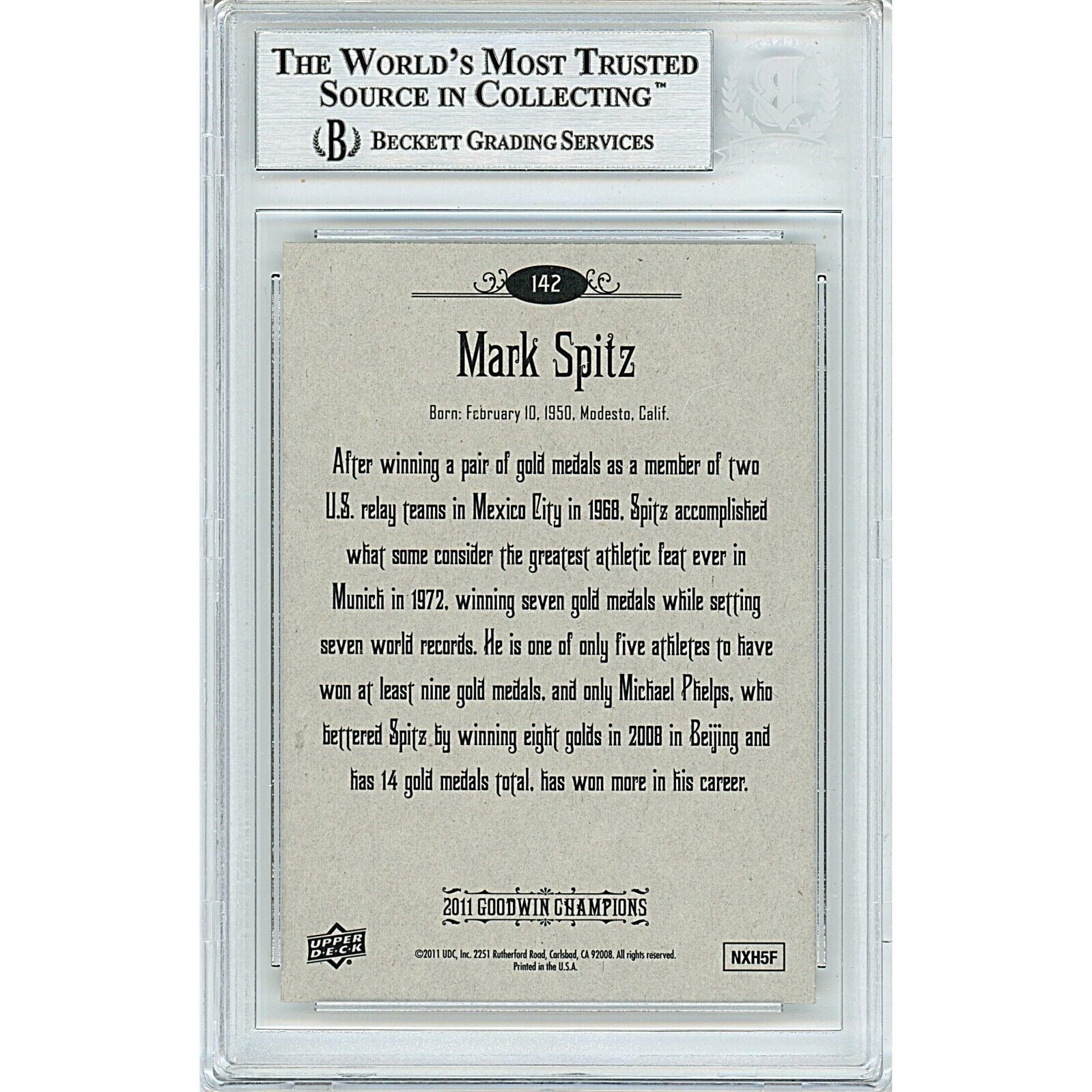 Mark Spitz signed trading card – signature close-up – Beckett COA