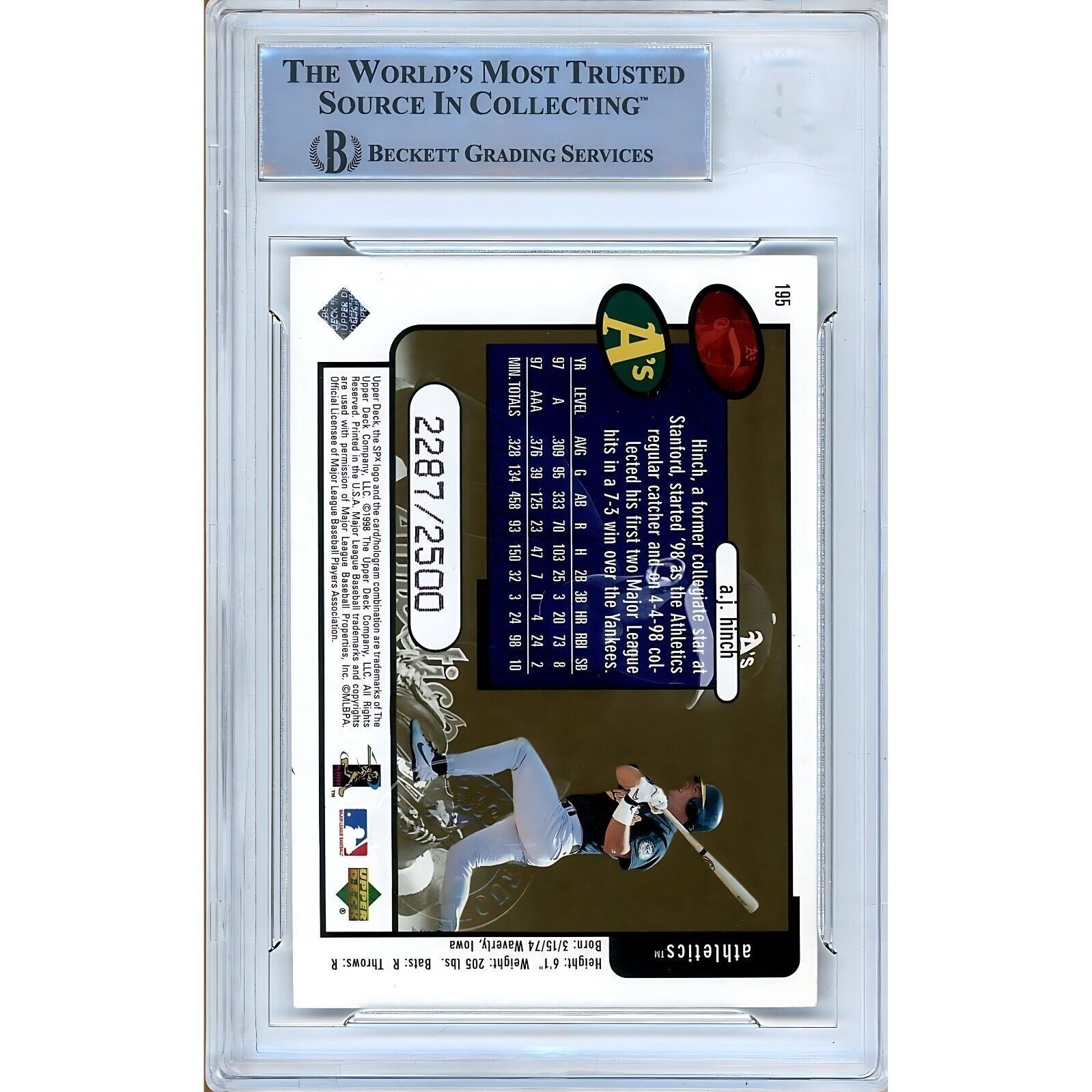 1998 #195 AJ Hinch Oakland Athletics Auto Trading Card – Beckett BAS