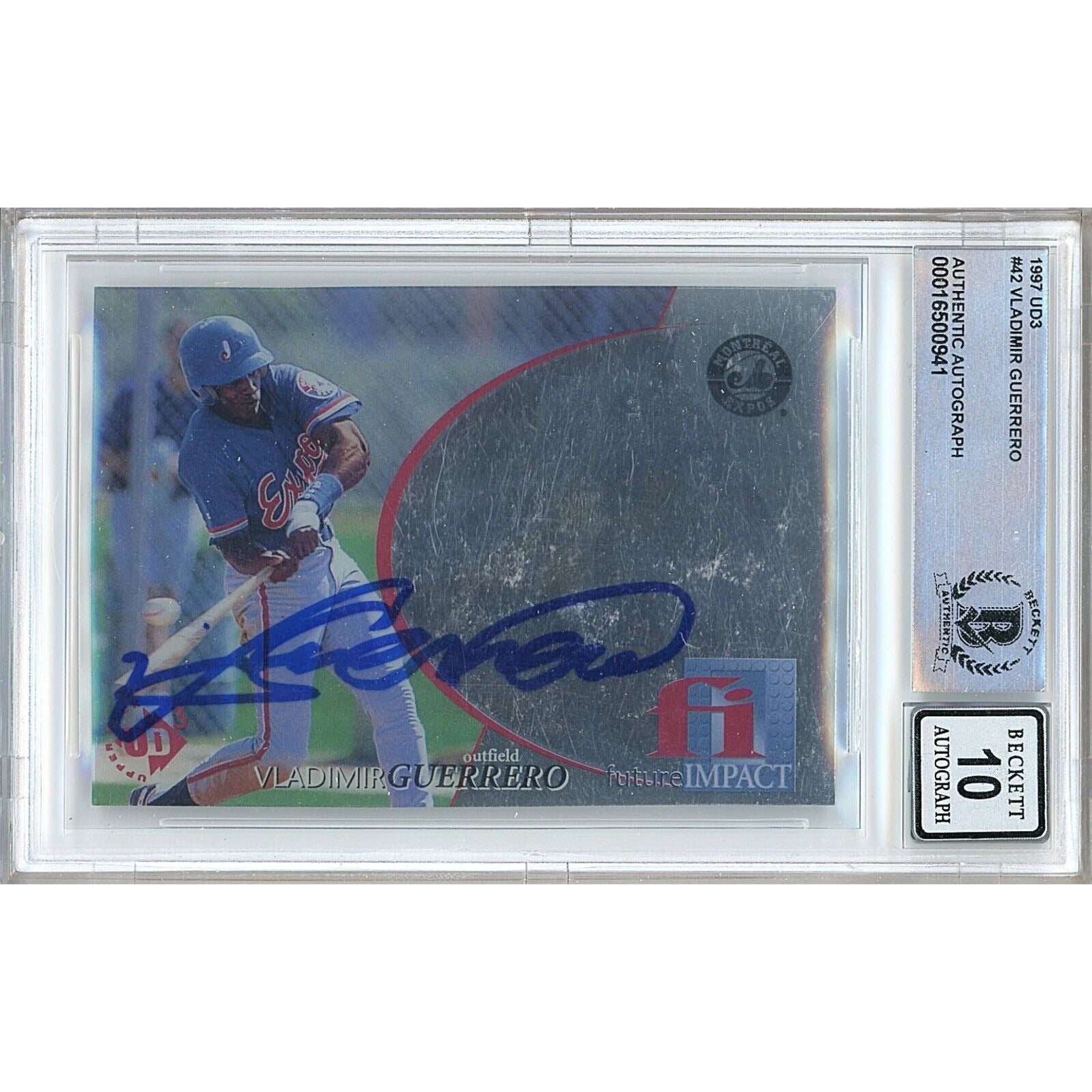 Vladimir Guerrero Montreal Expos autographed trading card – full view – Beckett COA