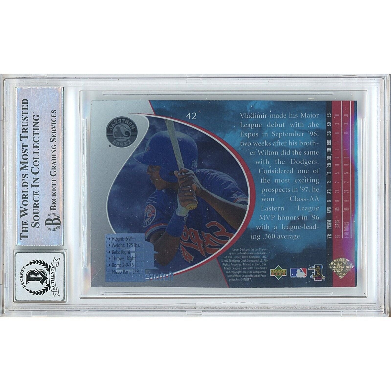 Vladimir Guerrero Montreal Expos auto trading card – authentication sticker – Beckett COA